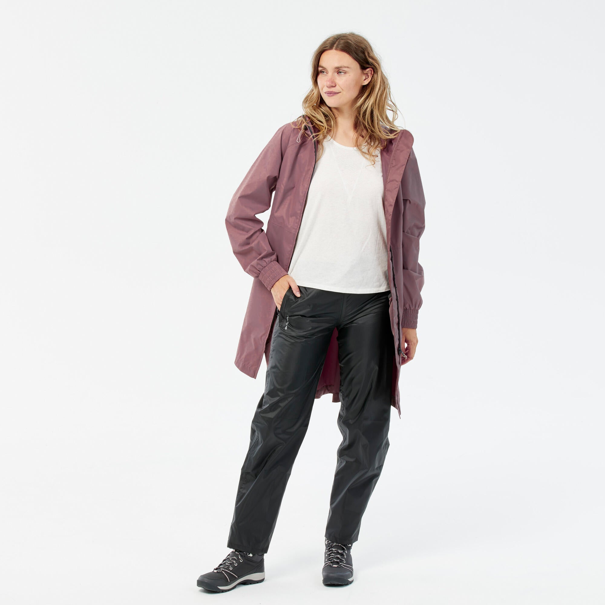 Quechua Women's Waterproof Rain Pants - Lightweight & Breathable Hiking Over Pants for Outdoor Adventures, Camping, and Rainy Day Commutes