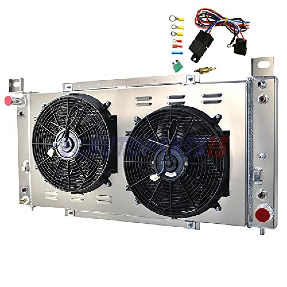 AlloyWorks 3-Row Aluminum Radiator with Shroud Fan & Relay Kit - Compatible with 2008-2013 Chevy Silverado 1500, GMC Yukon, HUMMER H2 - Heavy-Duty Cooling for Towing & Off-Road Adventures