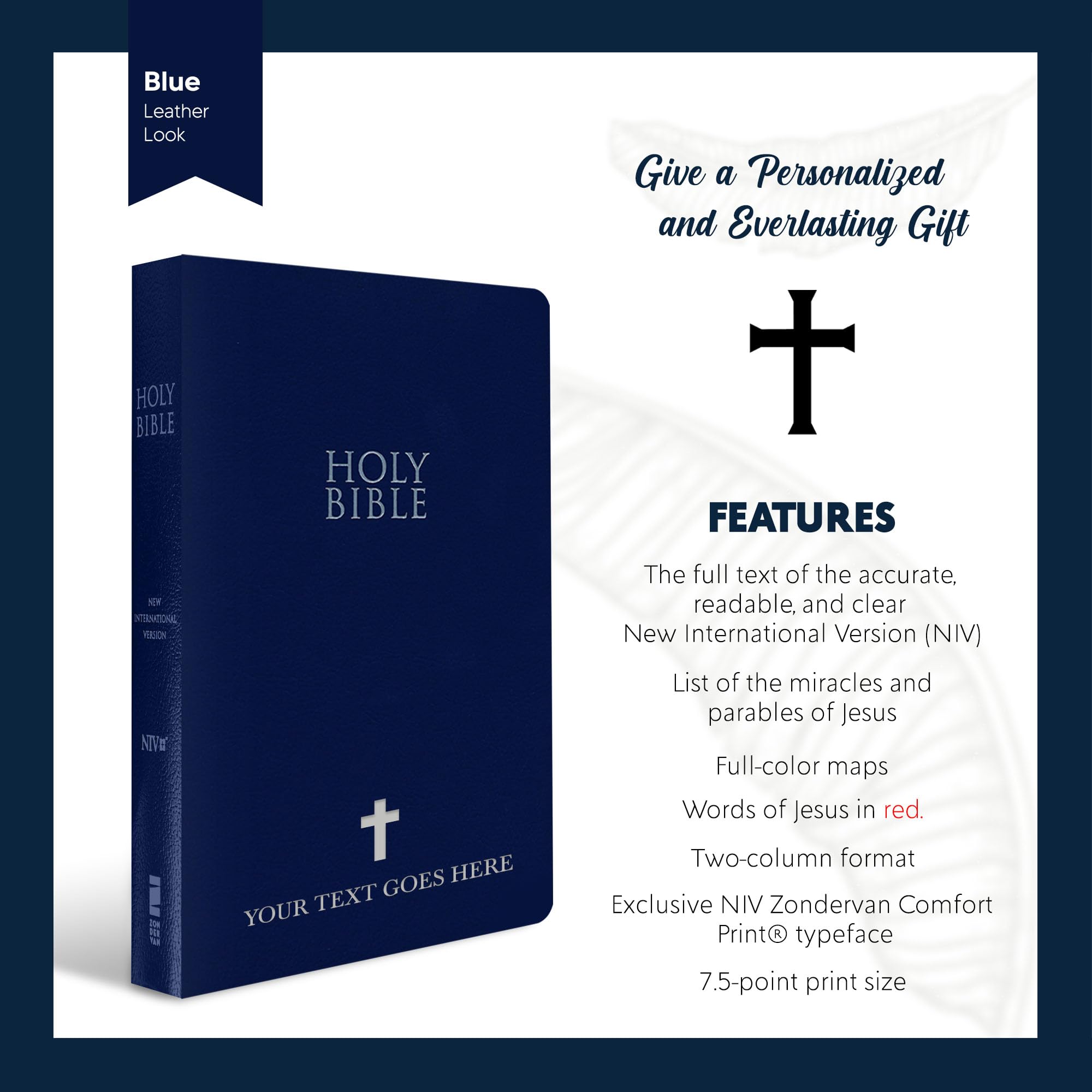 Personalized NIV Bible - New International Version Faux Leather Small Print Economy Bible with Custom Name (Up to 3 Rows) & Red-Highlighted Verses - Perfect Gift for Christian Events, Bible Study & Religious Occasions
