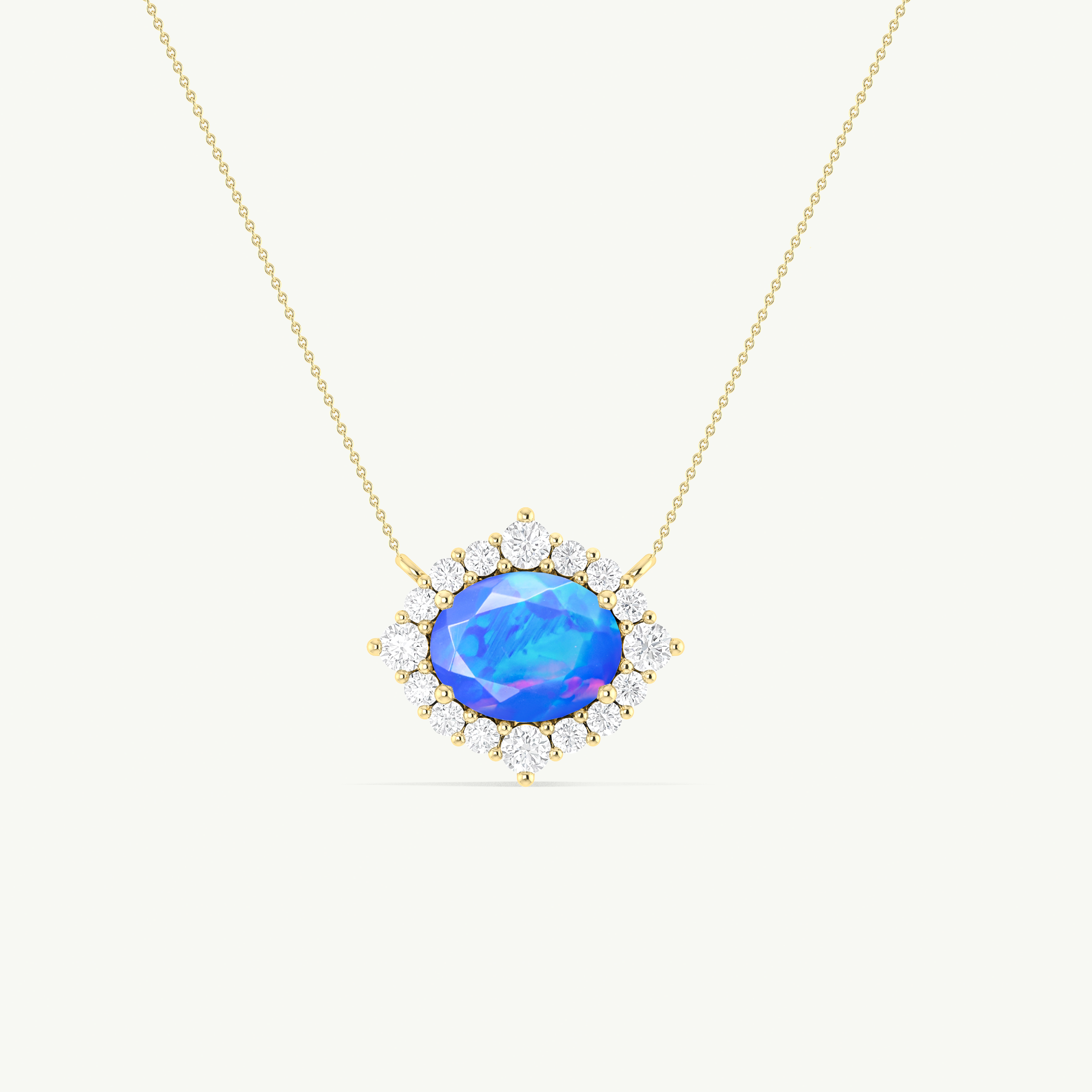 Natural Blue Opal Zircon Halo Pendant Necklace - Oval Shape Sterling Silver Chain for Women, Perfect for Weddings, Parties & Special Occasions