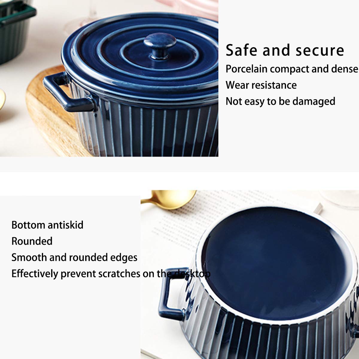 Ceramic Salad Bowl with Lid - Oven Safe Rice, Fruit, Instant Noodle & Dessert Bowl - Eco-Friendly Green Kitchenware for Home, Restaurant & Meal Prep
