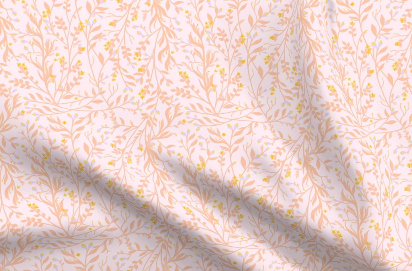 Soft Peach Gold Periwinkle Floral Chiffon Fabric by The Yard - Spring Summer Botanical Print for Sewing Dresses, Fashion Apparel & Home Decor | DIY Craft, Curtains, Pillows, Quilting