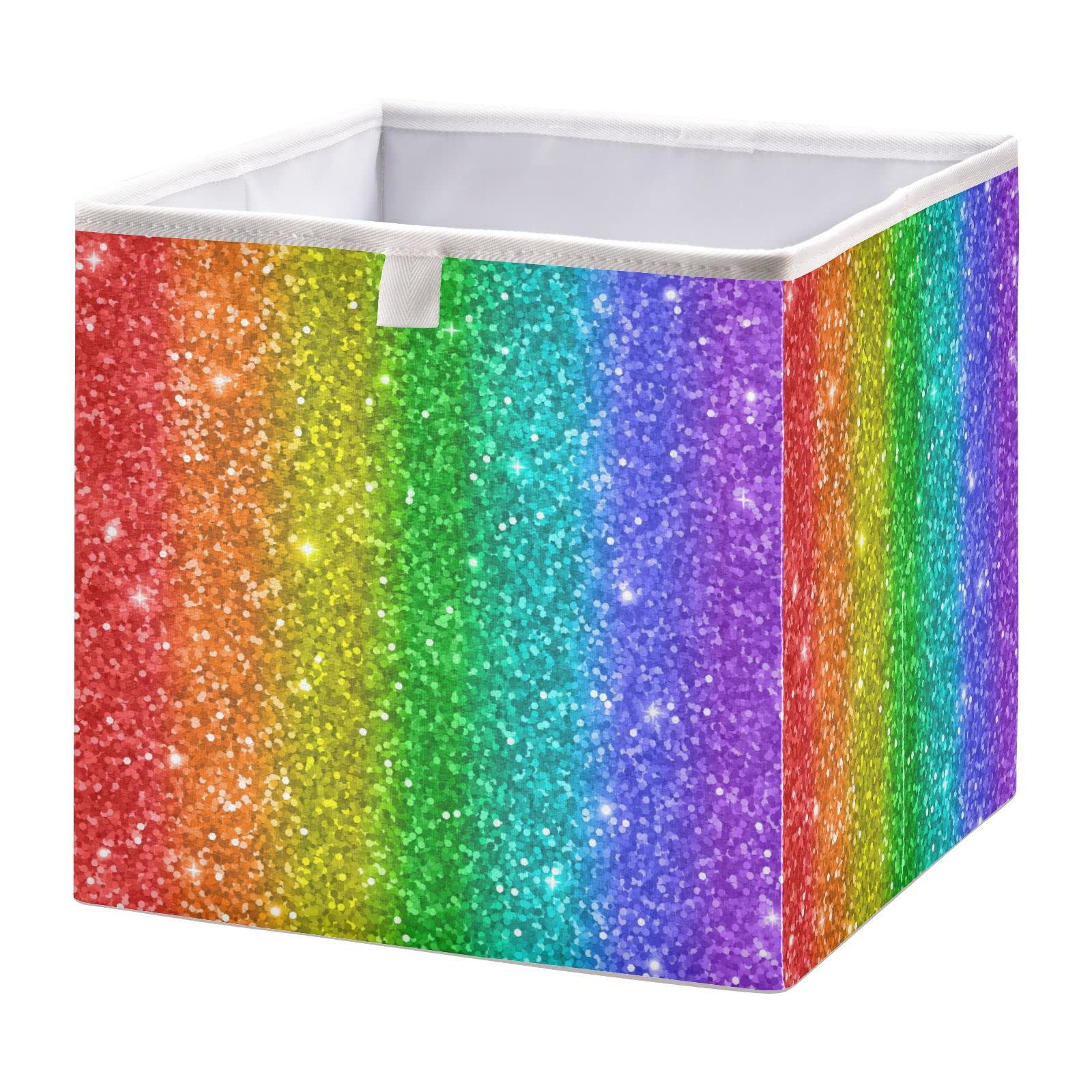 Rainbow Glitter Foldable Storage Cubes - 11 Inch Closet Organizer Bins for Clothes, Toys, Books & Socks | Collapsible Fabric Storage Baskets (11.02x11.02x11.02 Inches) | Perfect for Bedroom, Nursery, Playroom & Dorm Organization