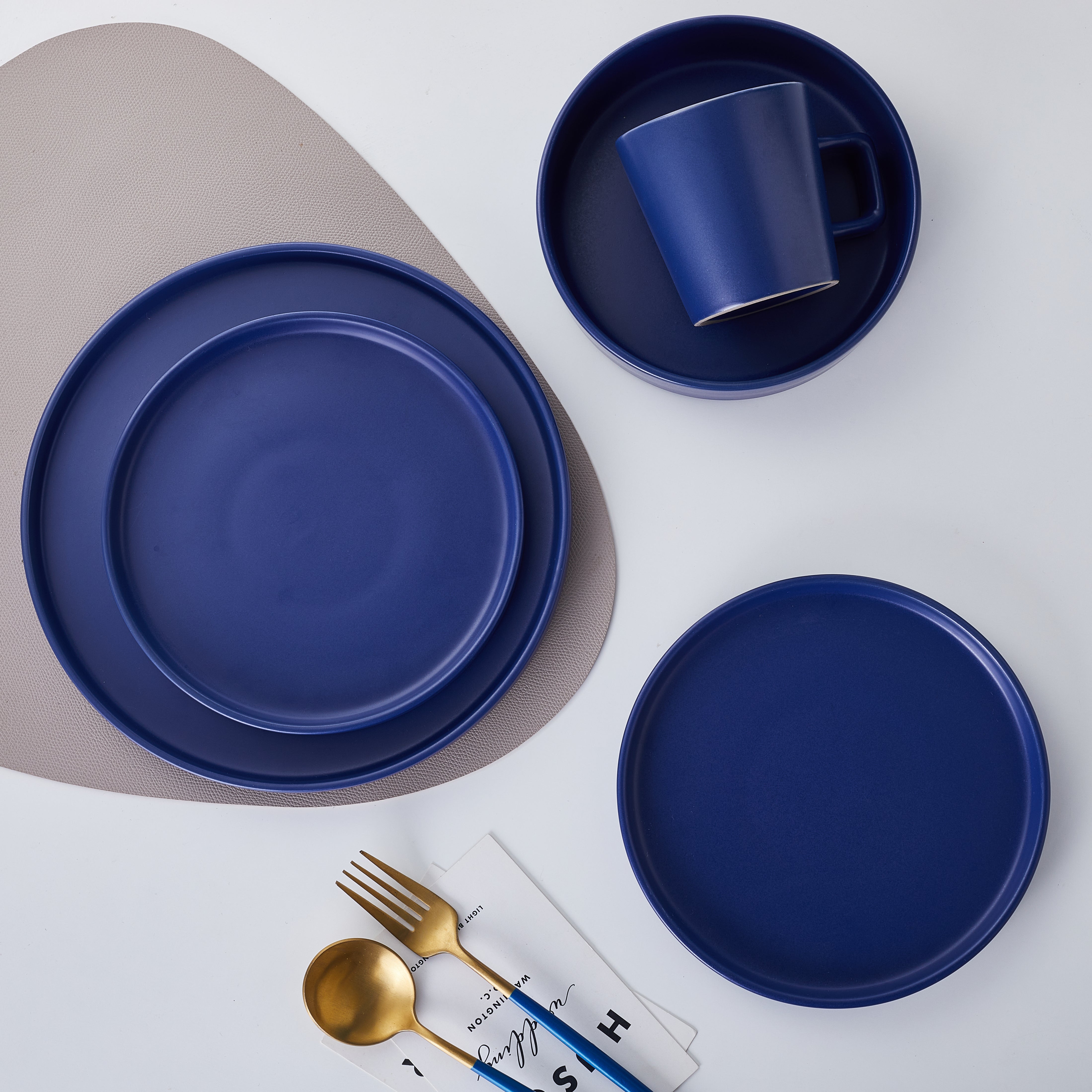 Premium Cleo Stoneware Dinnerware Set - Elegant Blue Ceramic Plates, Bowls & Mugs - Durable & Microwave Safe - Perfect for Family Dinners, Entertaining Guests & Daily Use