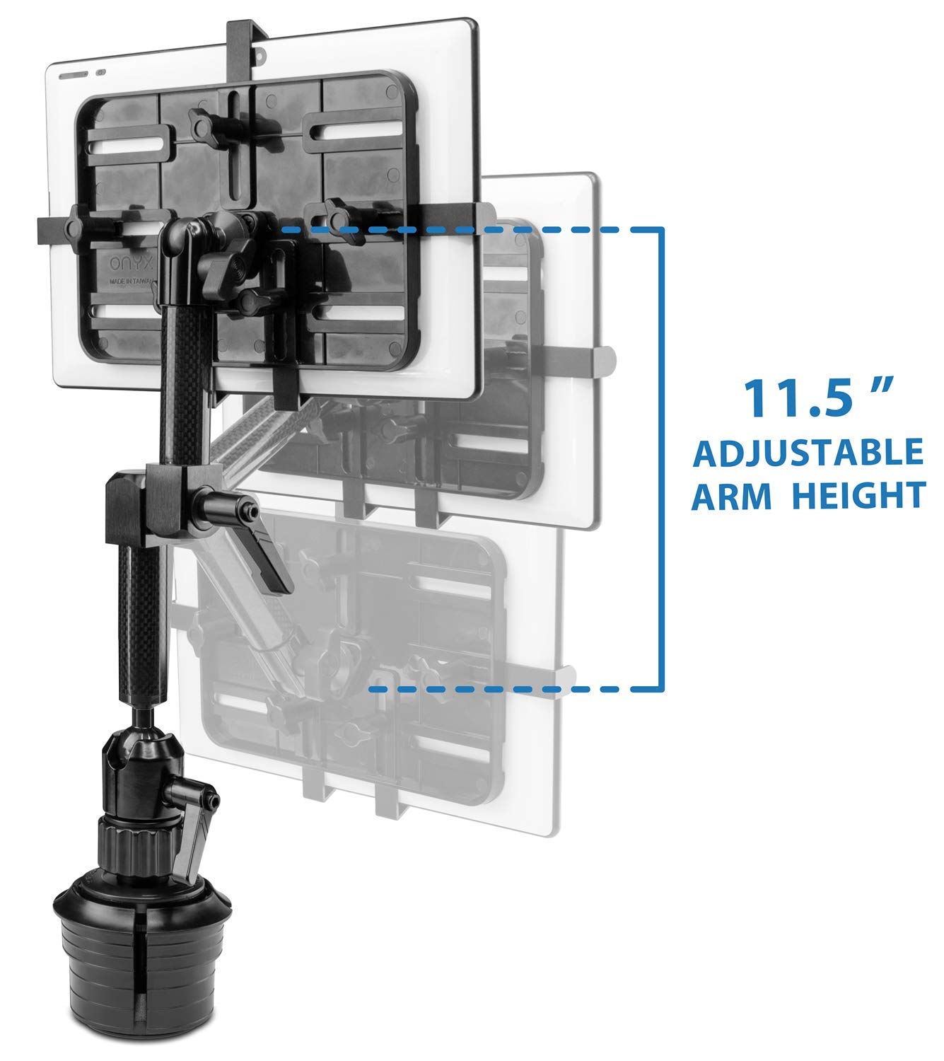 Premium Car Cup Holder Tablet Mount - Heavy Duty Carbon Fiber ELD Holder for iPad 7, Galaxy Tab & Fire Tablets | Secure Dashboard Stand for Truck Drivers, Delivery & Rideshare (MI-7321)