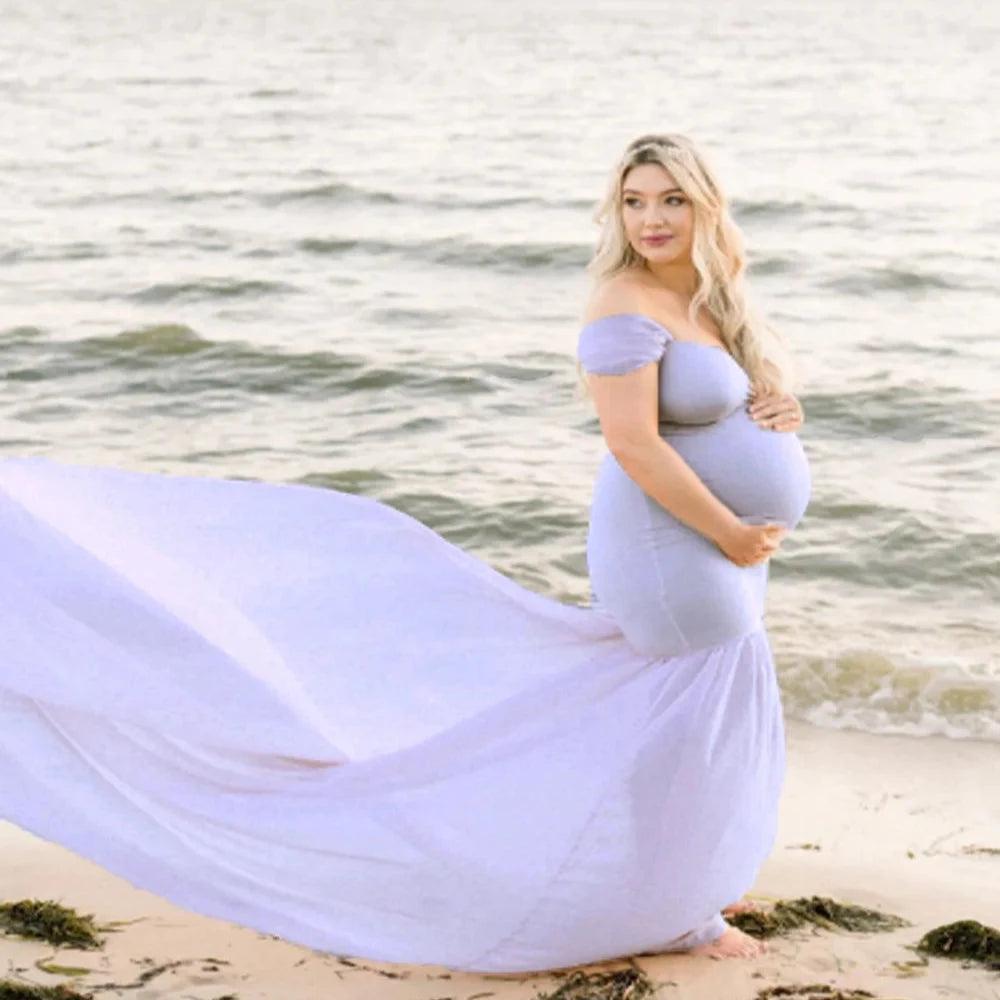 Ruffle One Shoulder Maternity Dress - 100% Pure Cotton, Solid Color Summer Photoshoot Dress for Pregnancy Photos, Baby Shower & Beach Maternity Wear