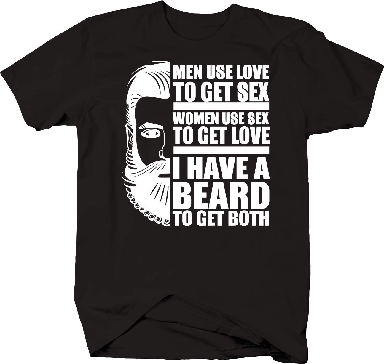 Funny Men's T-Shirt - 'Use Love to Get Sex, I Have a Beard to Get Both' - Cool Graphic Tee for Casual Wear, Parties & Gifts