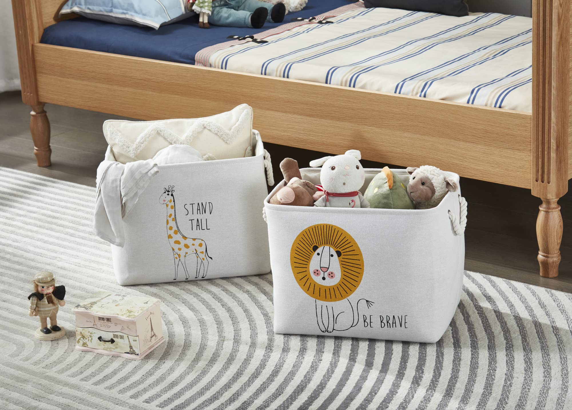 DECOMOMO 42L Toy Storage Bin Organizer - Safari Animal Toy Basket & Kids Laundry Hamper (3-Pack: Lion, Zebra, Giraffe) - Perfect for Nursery, Playroom & Kids Bedroom Organization