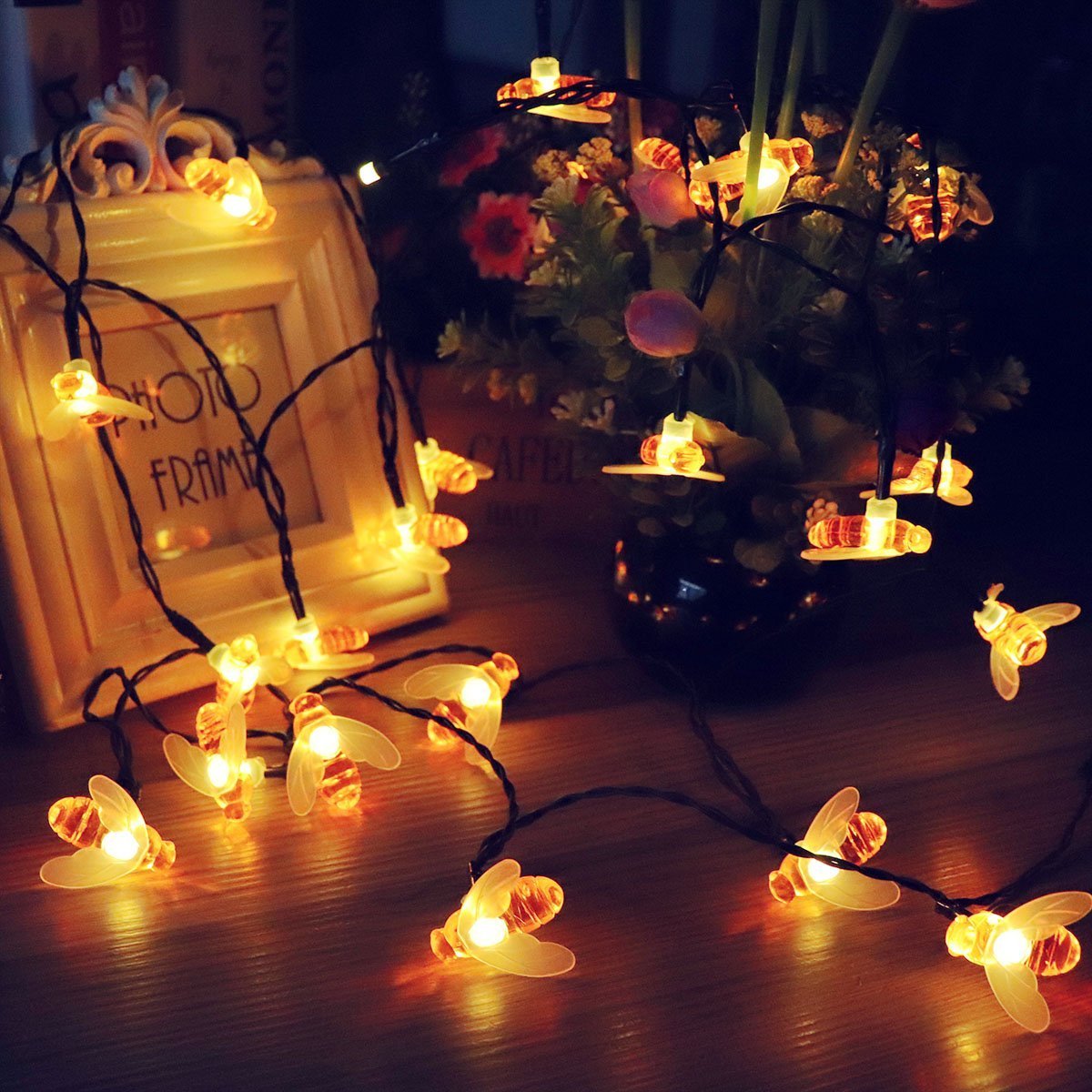 Honeybee Solar String Lights - 20FT Waterproof 30LED Bumble Bee Shaped Solar Powered Fairy Lights for Outdoor Garden, Patio, Yard, Summer Party, Wedding & Christmas Decorations (Warm White) | Perfect for Backyard, Porch, Fence, Tree & Holiday Lighting