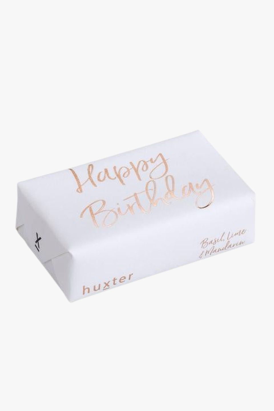 Happy Birthday White with Gold Script Basil Lime + Mandarin Soap - Luxury Handmade Gift for Women, Men - Perfect for Birthday, Anniversary & Special Occasions