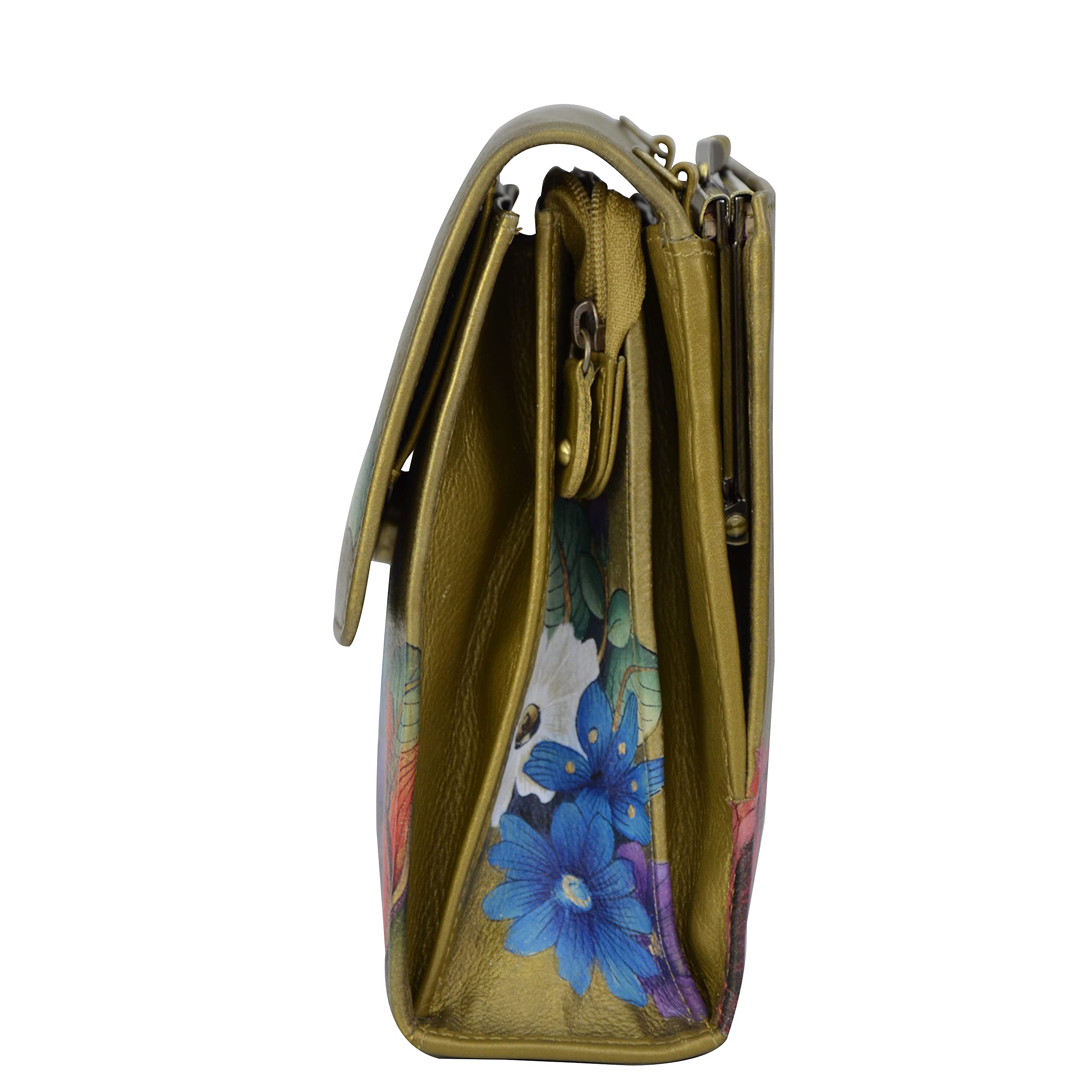 Anuschka Hand Painted Genuine Leather Women's Crossbody Bag with Triple Compartments, Flap Open Entry & Card Slots - Perfect for Travel, Shopping & Everyday Use