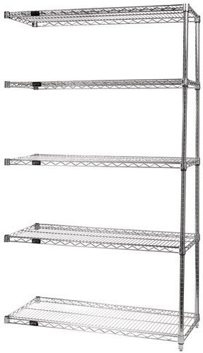 5-Shelf Chrome Wire Shelving Add-On Unit - 14 x 60 x 54 Inches | Heavy Duty Metal Storage Rack for Garage, Pantry, Closet & Commercial Use | Space-Saving Organization Solution