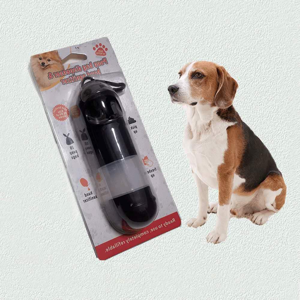 **Portable Dog Poop Bag Holder with Refillable Hand Sanitizer Bottle | Pet Waste Dispenser for Car, Outdoor & Travel | Convenient for Walks, Hiking & Park Visits (Black)**