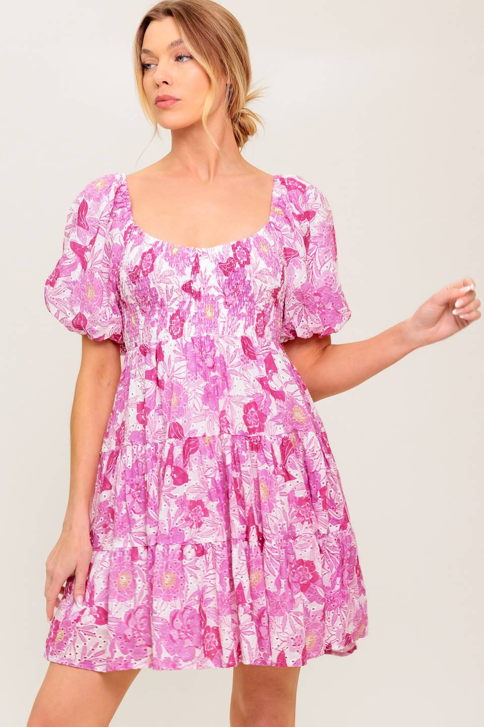 Pretty in Pink Eyelet Mini Dress - Floral Lace Summer Dress for Women, Perfect for Beach Vacations, Weddings & Date Nights