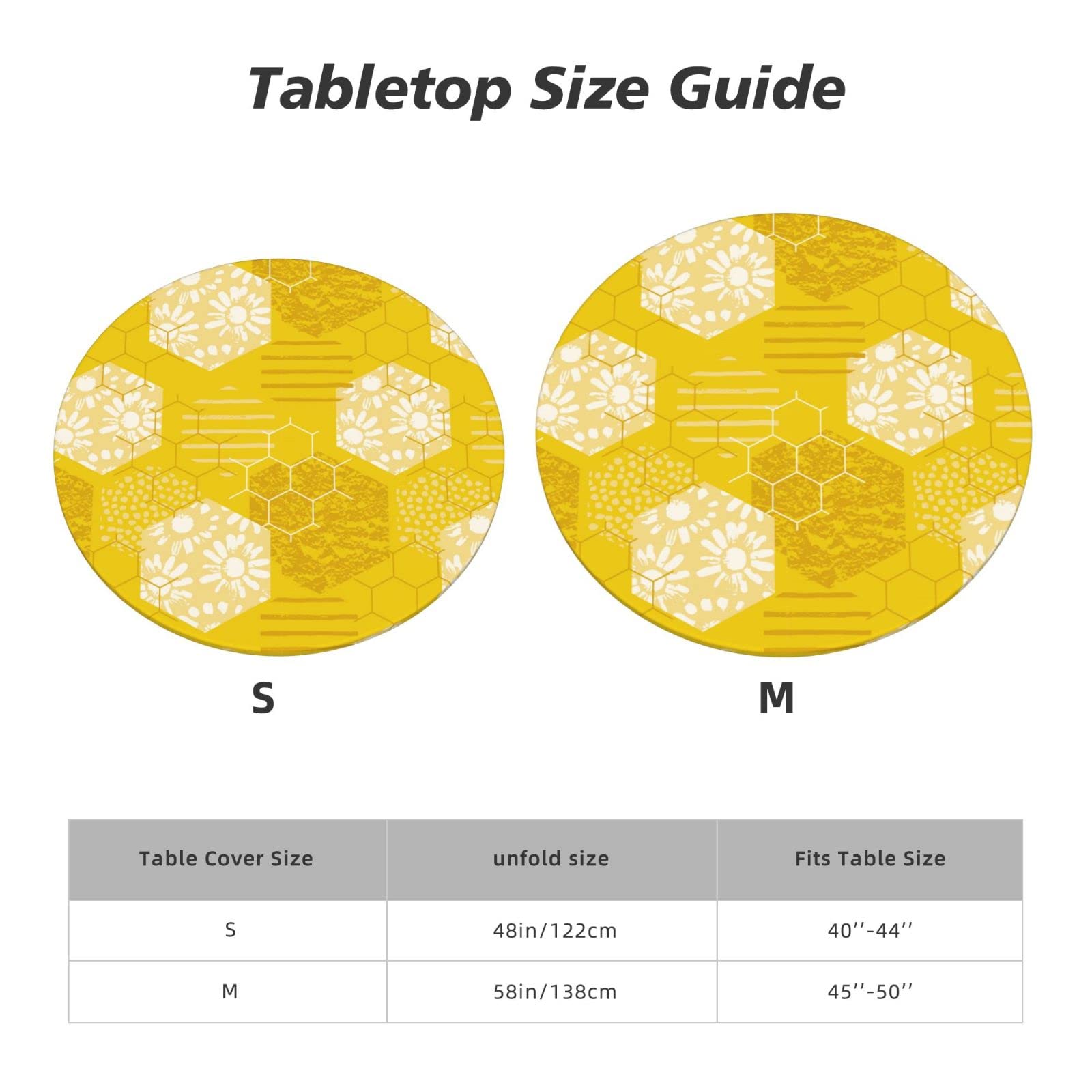 Honeycomb Pattern Elastic Edged Round Fitted Tablecloth - Waterproof & Wipeable Kitchen Table Cover for 45-50 Inch Tables - Perfect for Indoor, Outdoor, Parties & Dining