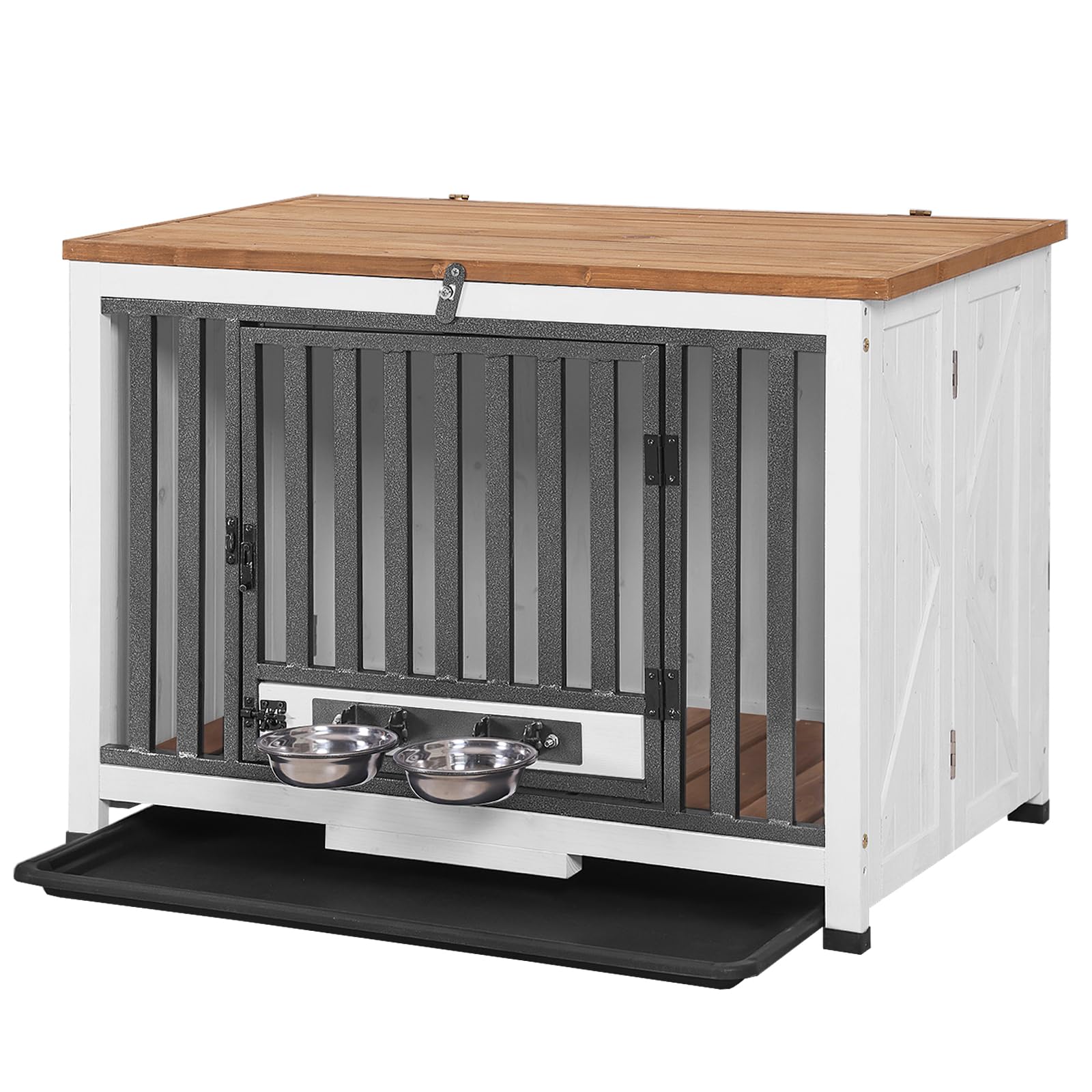Aivituvin Heavy Duty Portable Dog Crate Furniture for Small & Medium Dogs - Solid Wood Opening Roof Kennel End Table | Indoor Pet House for Living Room, Bedroom & Office