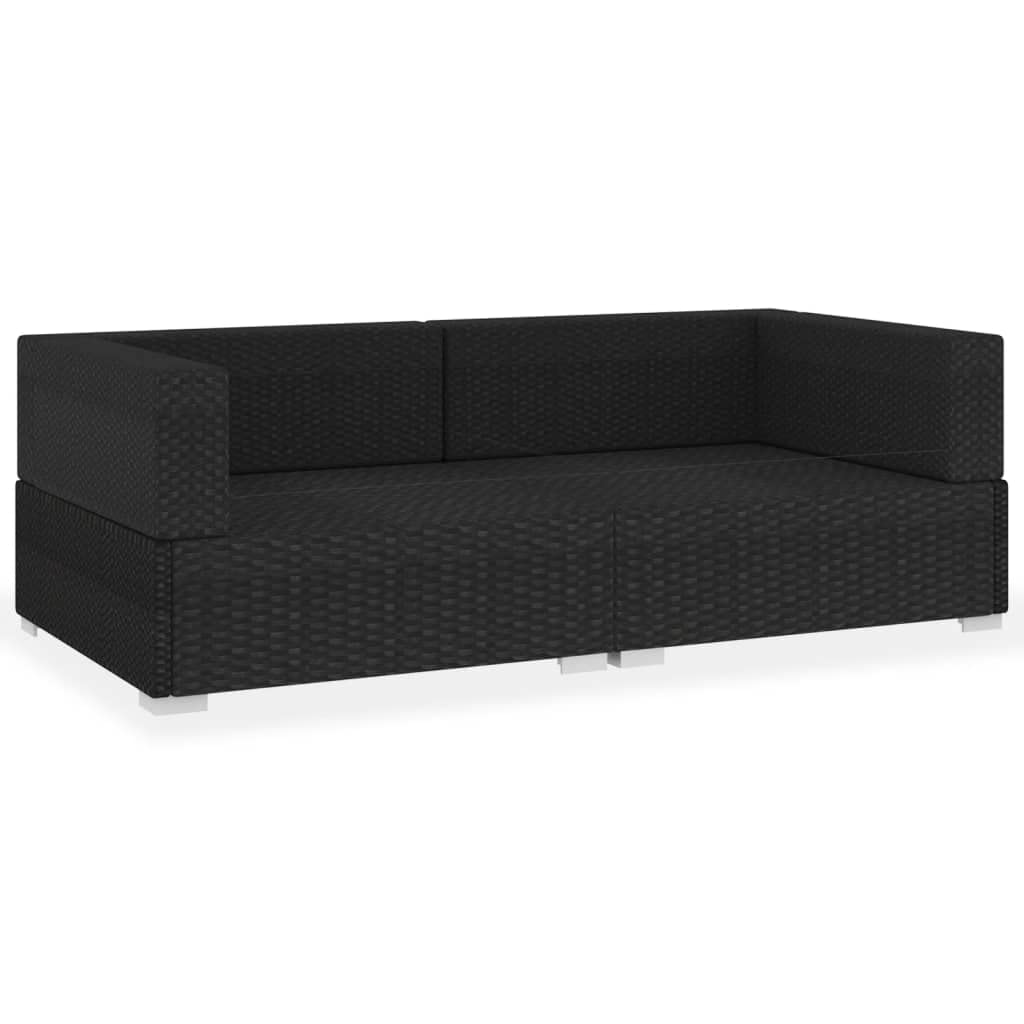 Outdoor Patio Furniture Set - 2-Piece Black Poly Rattan Sectional Sofa with Cushions for Garden, Deck & Backyard Relaxation | Weather-Resistant Outdoor Dining & Conversation Set