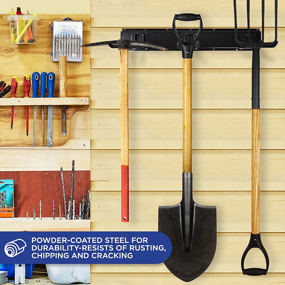 WHISTLER Heavy Duty Garage Tool Organizer Wall Mount Rack - Powder Coated Steel Rails with 6 Utility Hooks for Yard Tools Storage - Perfect for Garage, Shed, and Workshop Organization