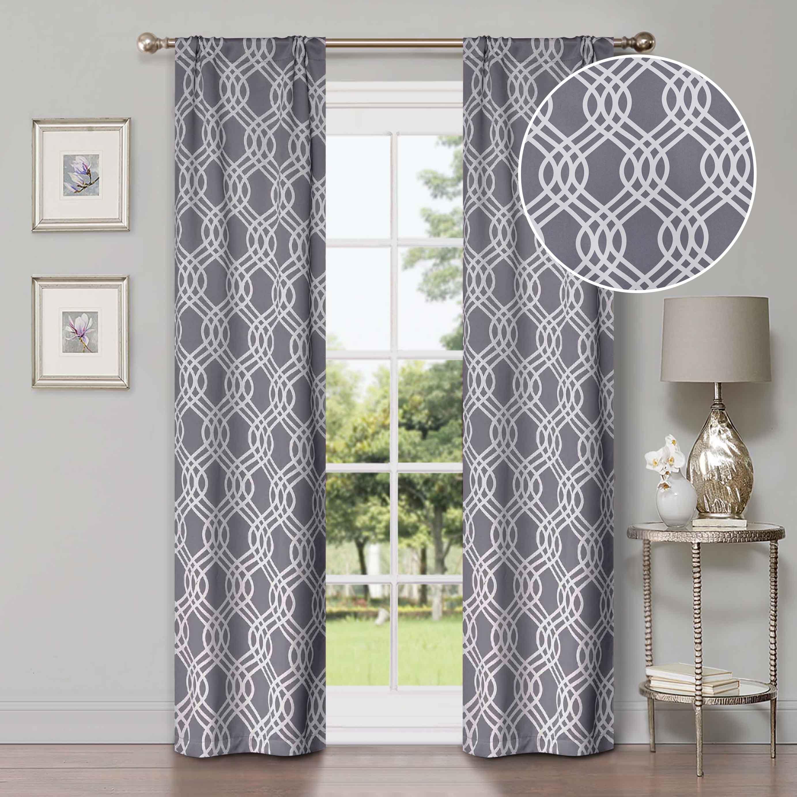 Blackout Curtains for Bedroom - Washable Room Darkening Ribbon Trellis Curtain Panel Set - Perfect for Nursery, Home Theater & Light Sleepers