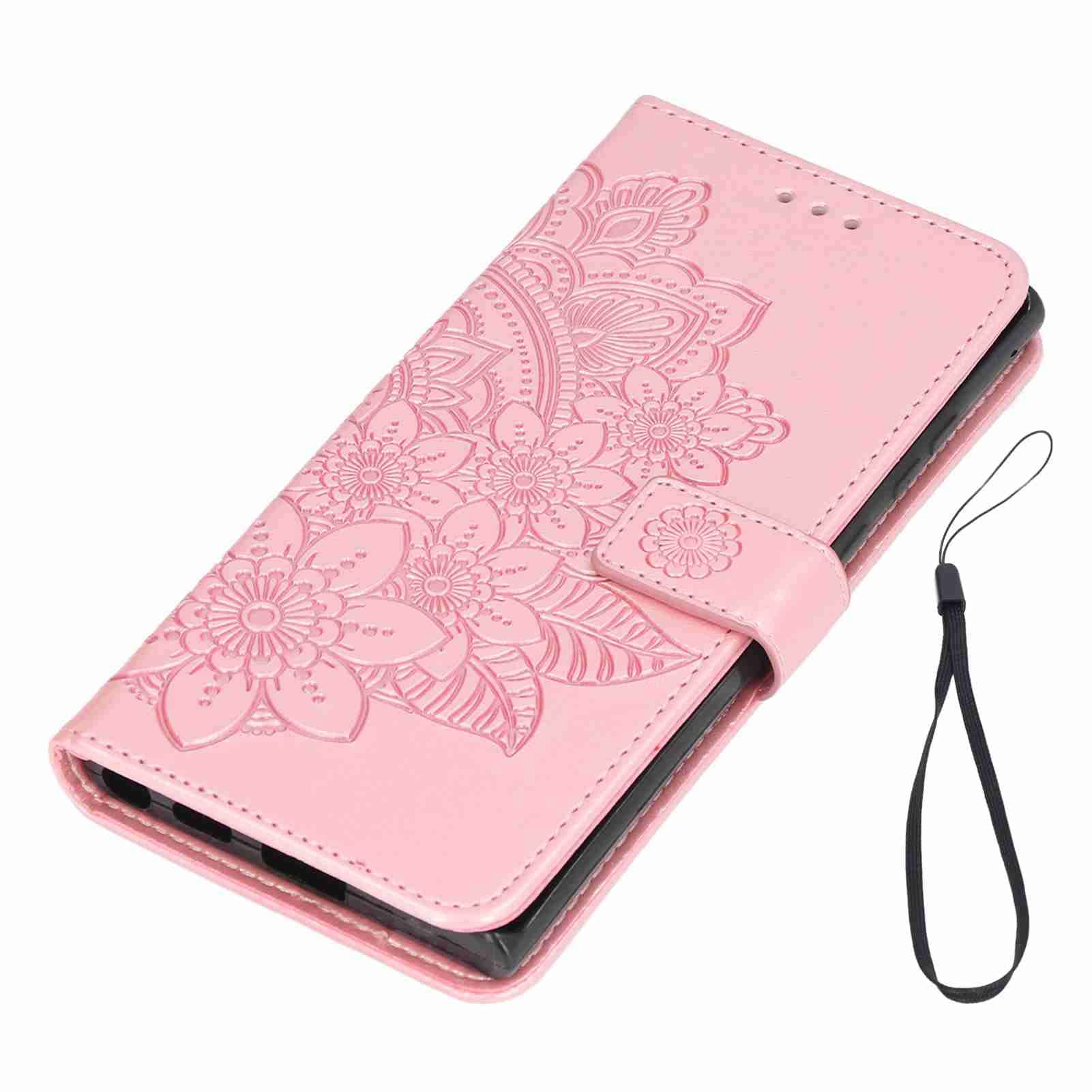 Premium Leather Wallet Phone Case for Galaxy S22 Ultra - 3 Card Slots & Side Pocket for Cards/Cash - Stylish Purple & Pink (Rose Gold) Women's Phone Wallet - Perfect for Everyday Use, Travel & Business