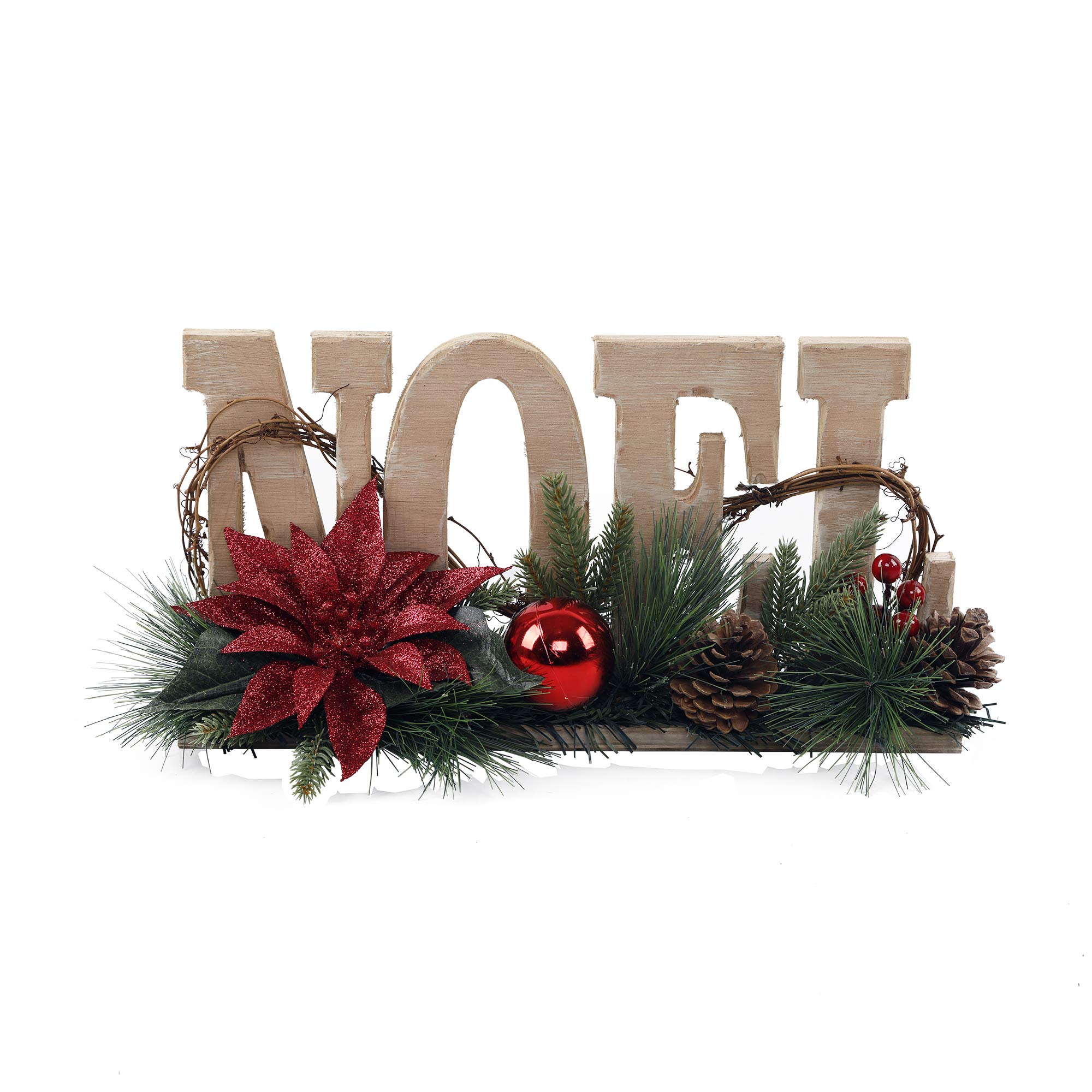 17 Inch Wood Noel Floral Sign - Large Christmas Home Decor Centerpiece for Holiday Mantel, Table, or Wall Display