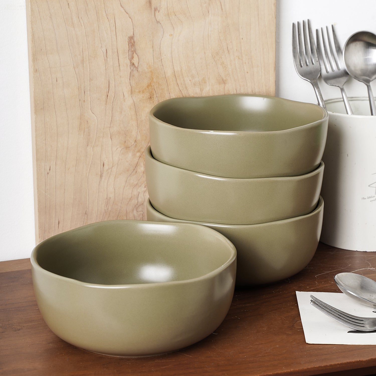 Premium Tom Stoneware Dinnerware Set - Elegant Olive Green 12-Piece Set for Everyday Dining & Entertaining - Durable & Microwave Safe Stoneware Plates, Bowls & Mugs