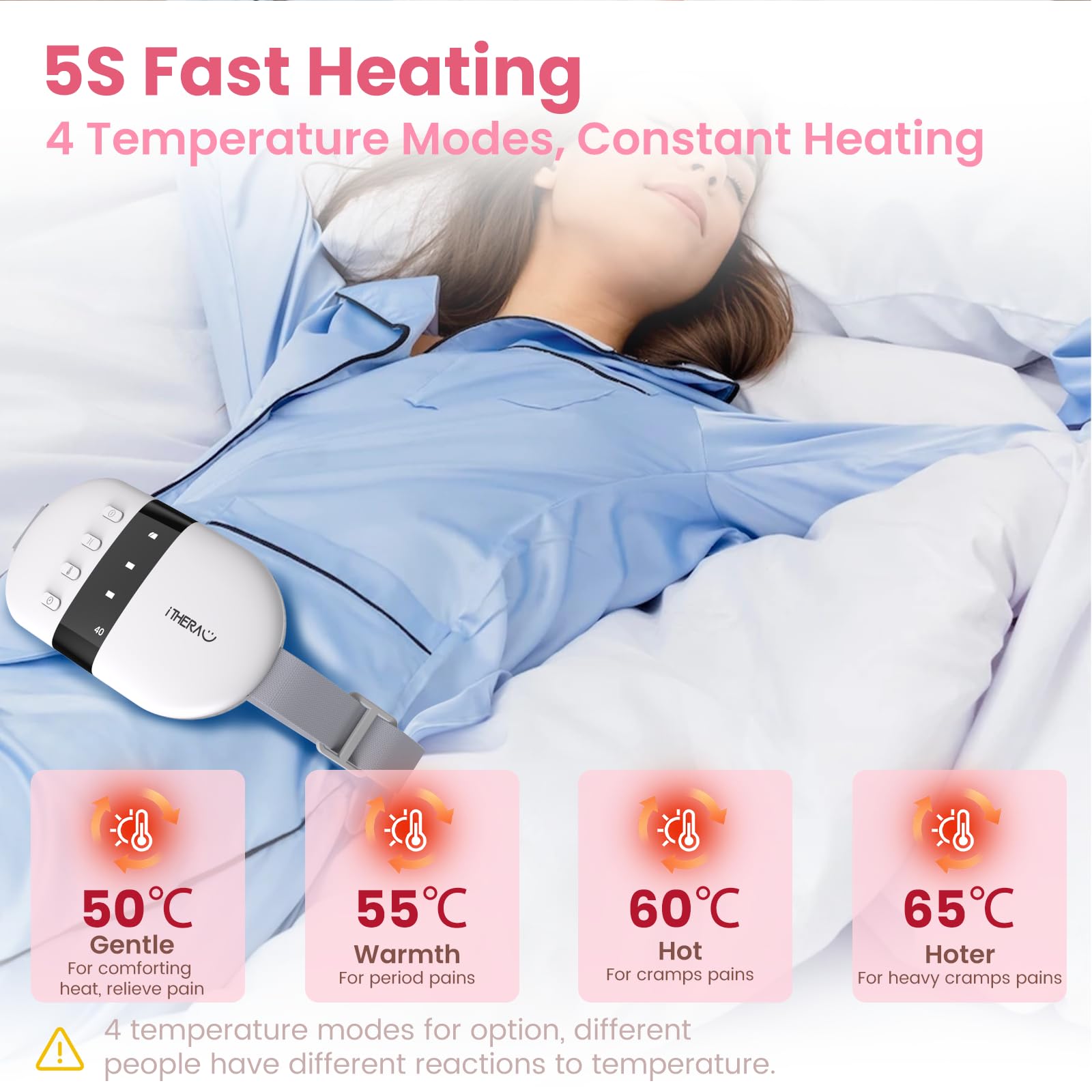 Electric Heating Pad for Menstrual Cramps Relief - 4 Heat Levels & 4 Massage Modes, Large Size Portable Period Pain Relief Pad for Women & Teens - Perfect for Home, Office & Travel Use - White