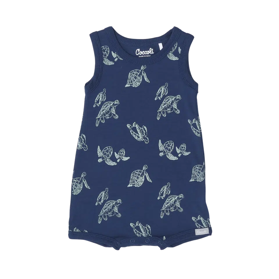 Organic Cotton & Modal Tank Romper for Baby - Soft Eco-Friendly Sea Turtle Print One-Piece Outfit | Perfect for Playtime, Beach Trips & Photo Shoots