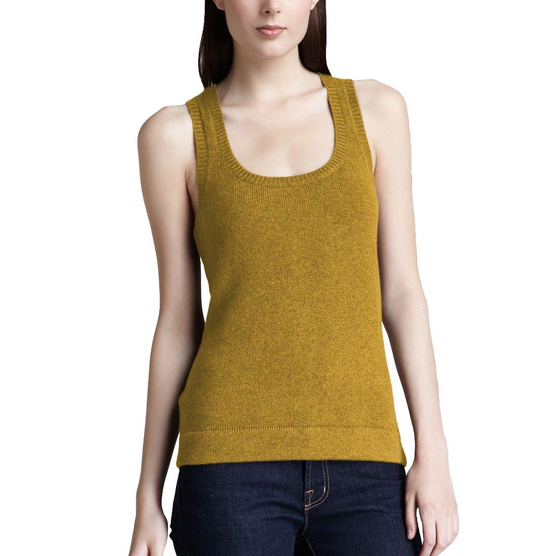 Parisbonbon Women's 100% Cashmere Racerback Tank Top - Soft Luxury Summer Top in Goldenrod (Size 5X) | Perfect for Yoga, Travel & Casual Wear