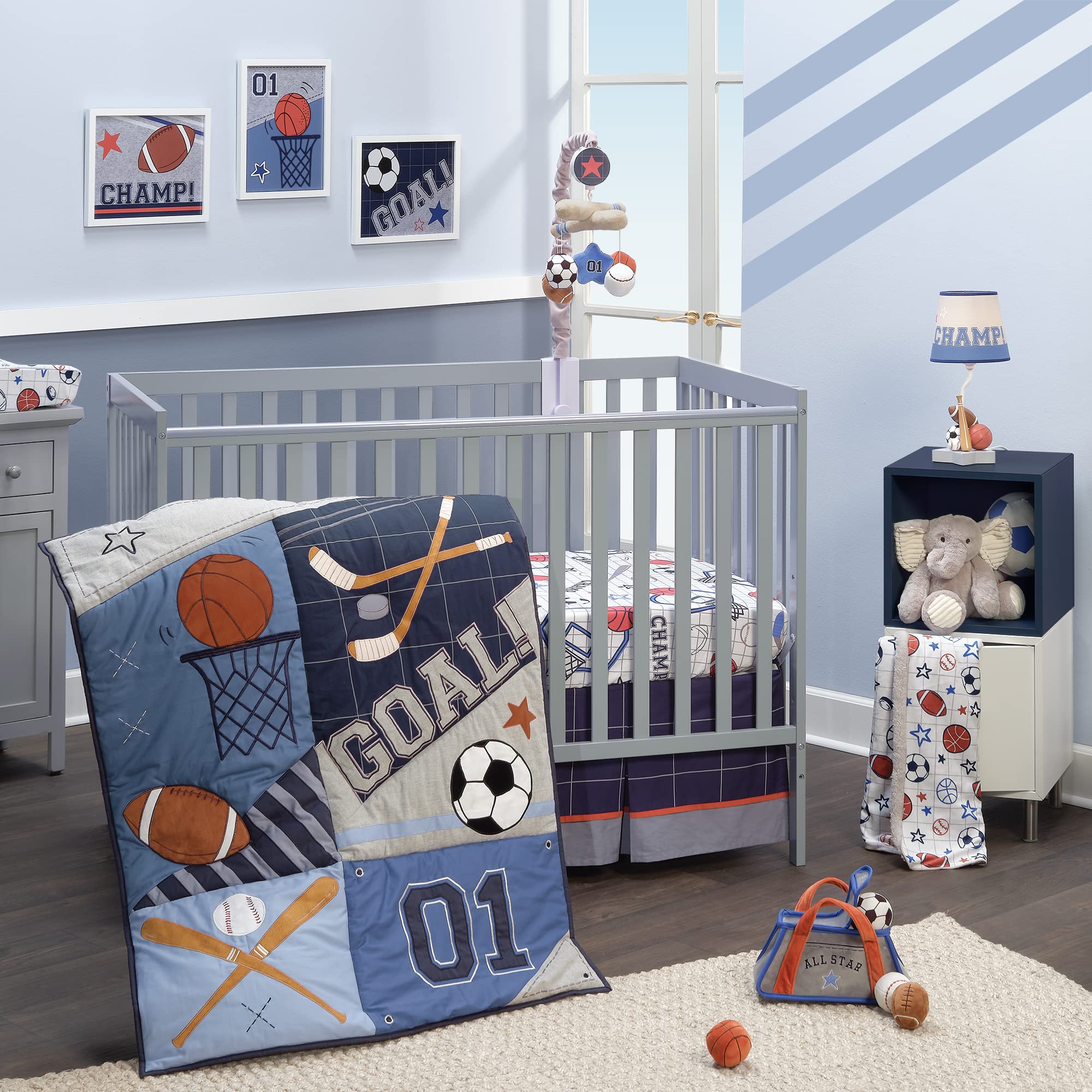 Lambs & Ivy Baby Sports Musical Crib Mobile Soother Toy - Gray | Nursery Decor for Newborns & Infants | Perfect for Bedtime & Playtime
