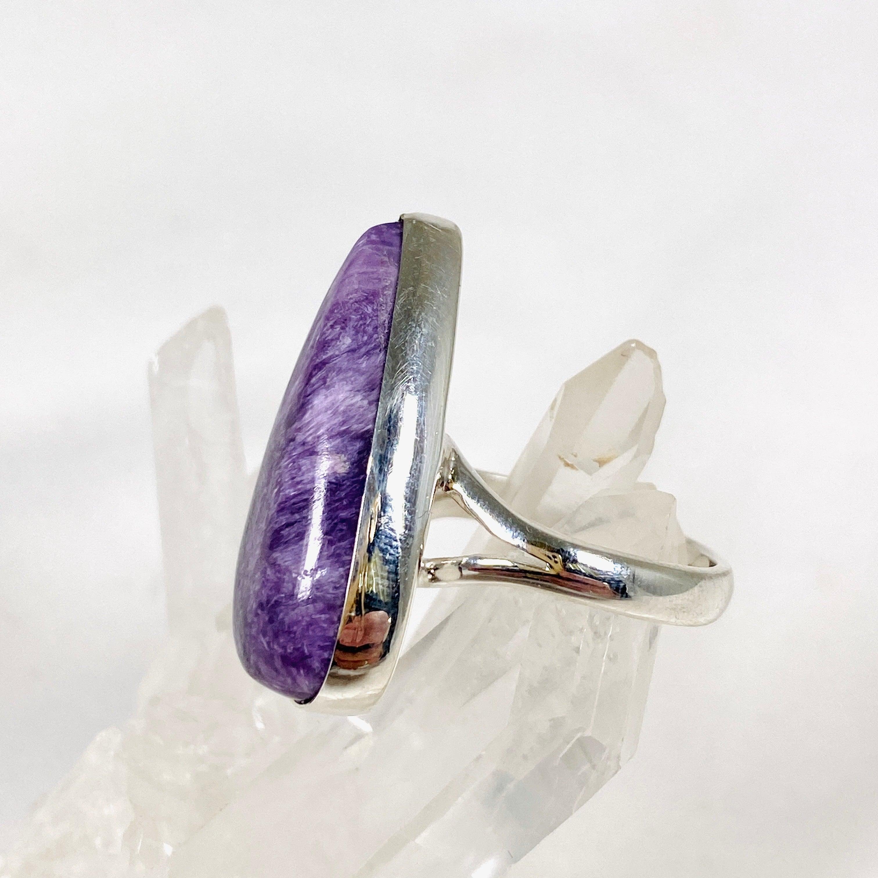 Charoite Teardrop Ring Size 9 KRGJ3052 - Elegant Purple Gemstone Jewelry for Women, Perfect for Weddings, Parties & Special Occasions