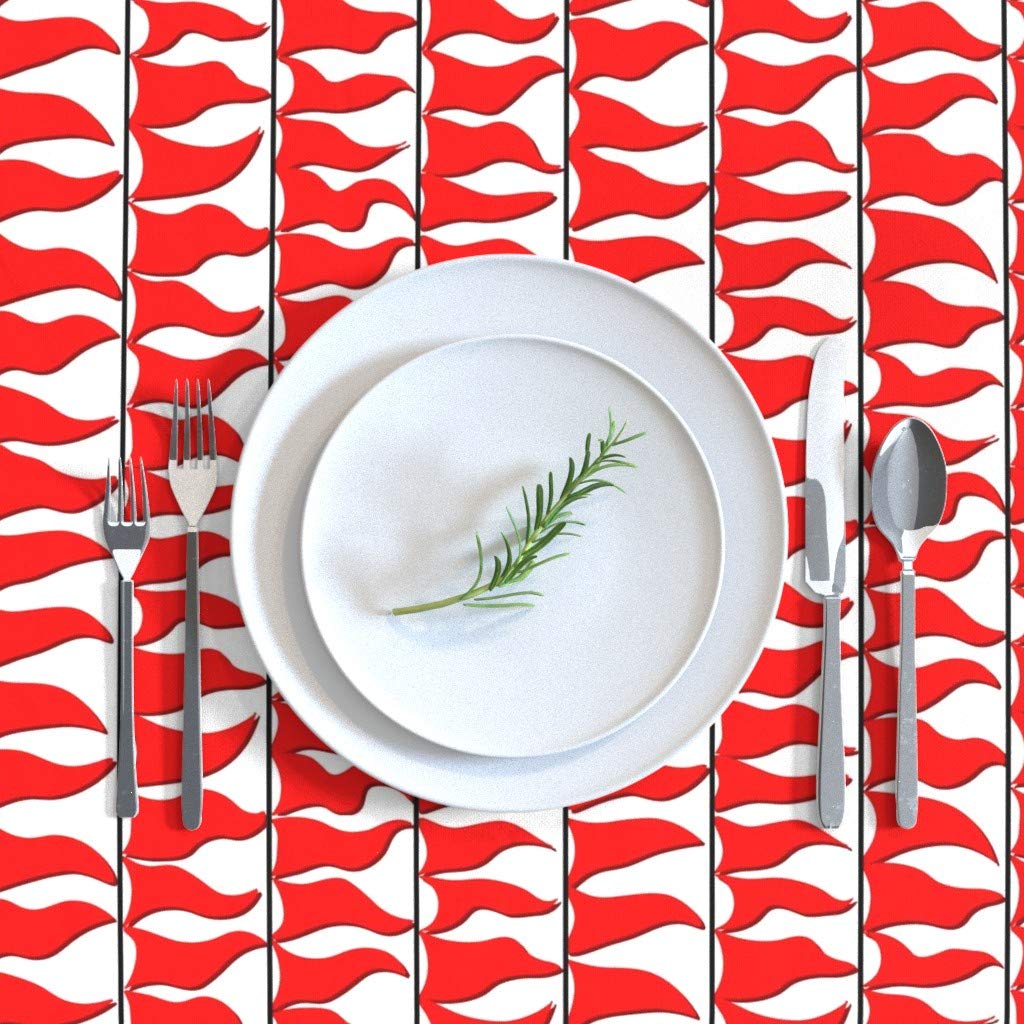 Premium Cotton Sateen Tablecloth 70x120 Inches - Red Nautical Flags White Geometric Print, Waterproof Washable Dining Table Cover for Summer Parties, Beach Weddings & Holiday Decor