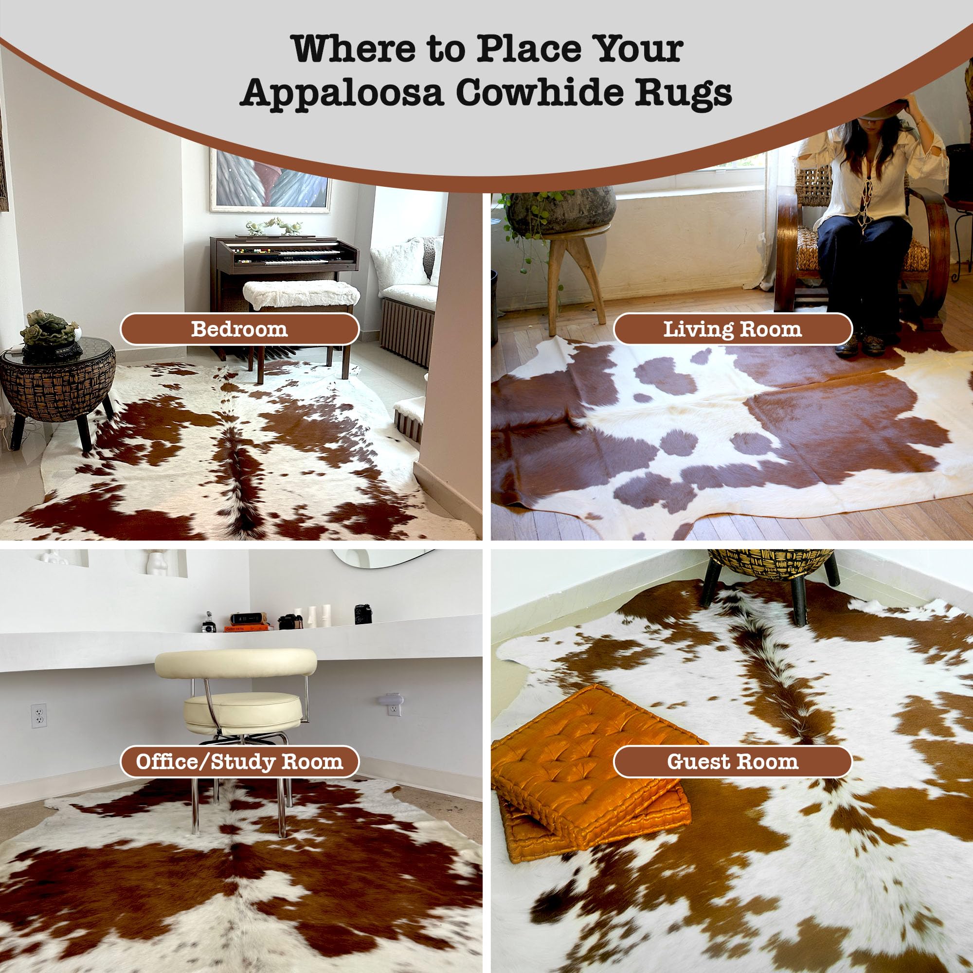 Premium Genuine Cowhide Rug - Natural Brown & White Leather Hide Rugs for Living Room, Bedroom & Home Decor - Real Cowhide Area Rug for Rustic, Farmhouse & Modern Interiors - Soft & Durable Floor Covering for Cozy Spaces