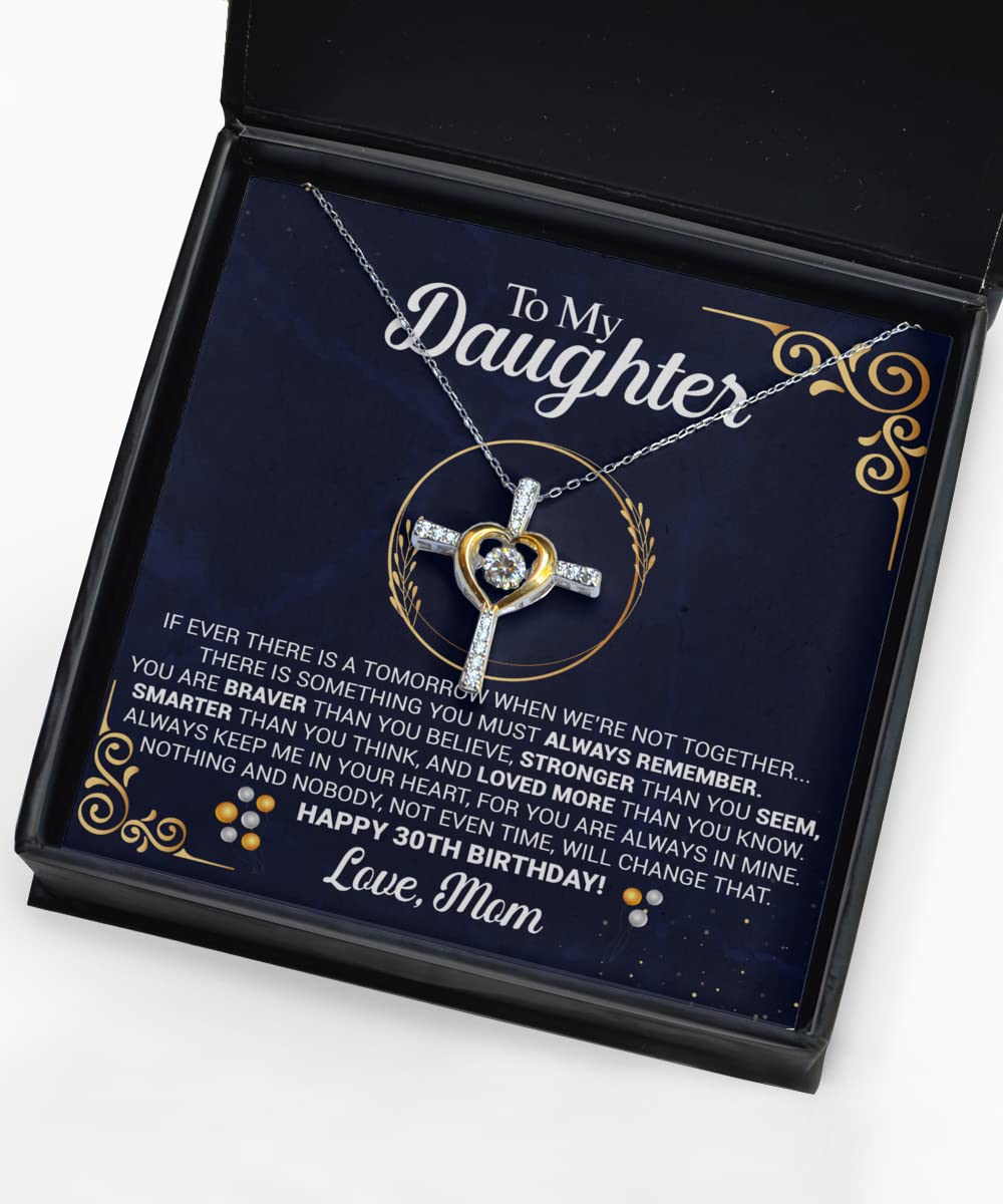 30th Birthday Necklace Gift for Daughter from Mom - Personalized Cross Dancing Pendant with Message Card | Meaningful Jewelry Present for 30th Birthday, Graduation, Mother-Daughter Bonding & Special Occasions
