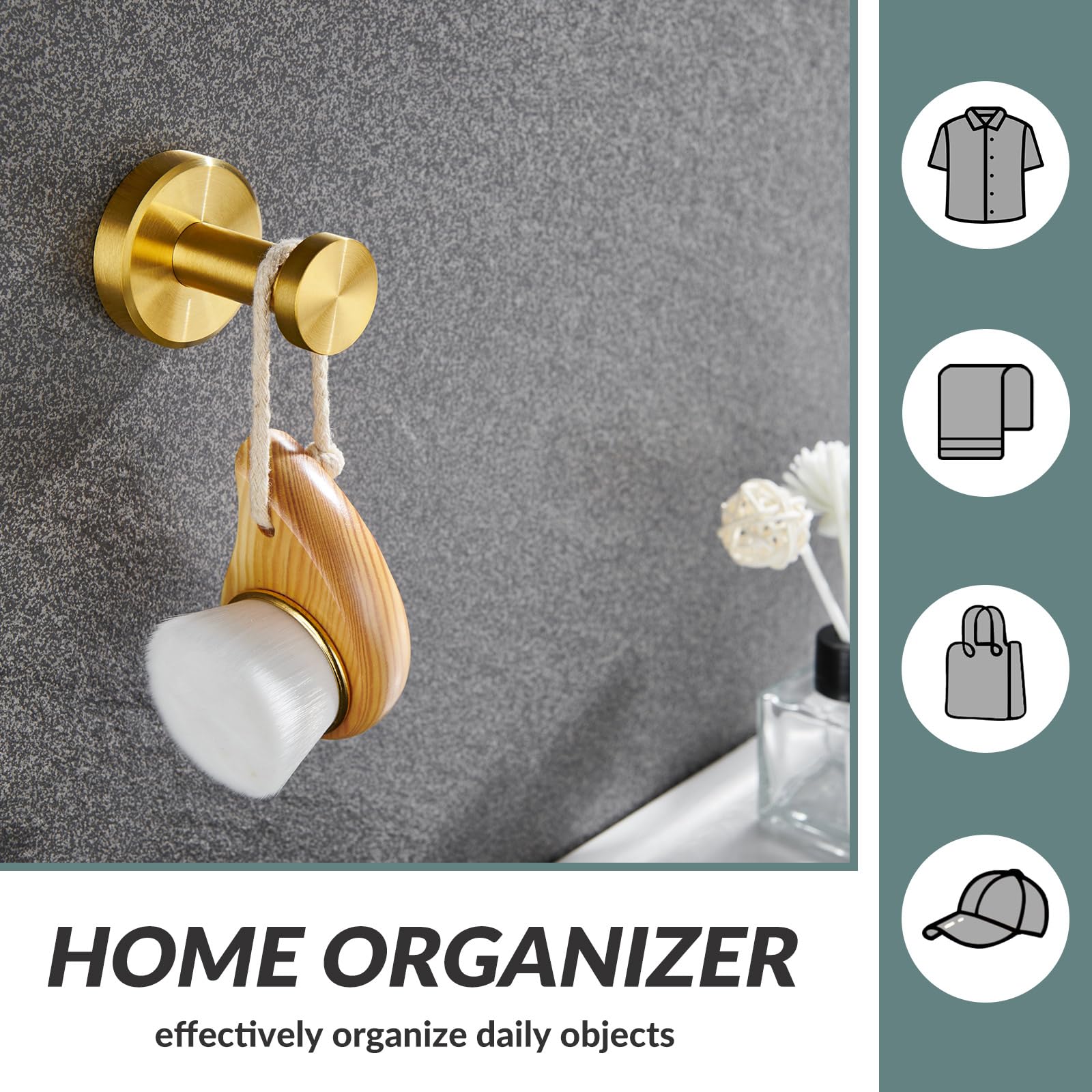 APLusee Brushed Gold Bathroom Towel Hook - SUS 304 Stainless Steel Round Coat Robe Hanger - Modern Decorative Wall Holder for Toilet, Kitchen & Closet Organization - Perfect for Hanging Robes, Towels and Clothes in Bathrooms, Laundry Rooms & Entryways