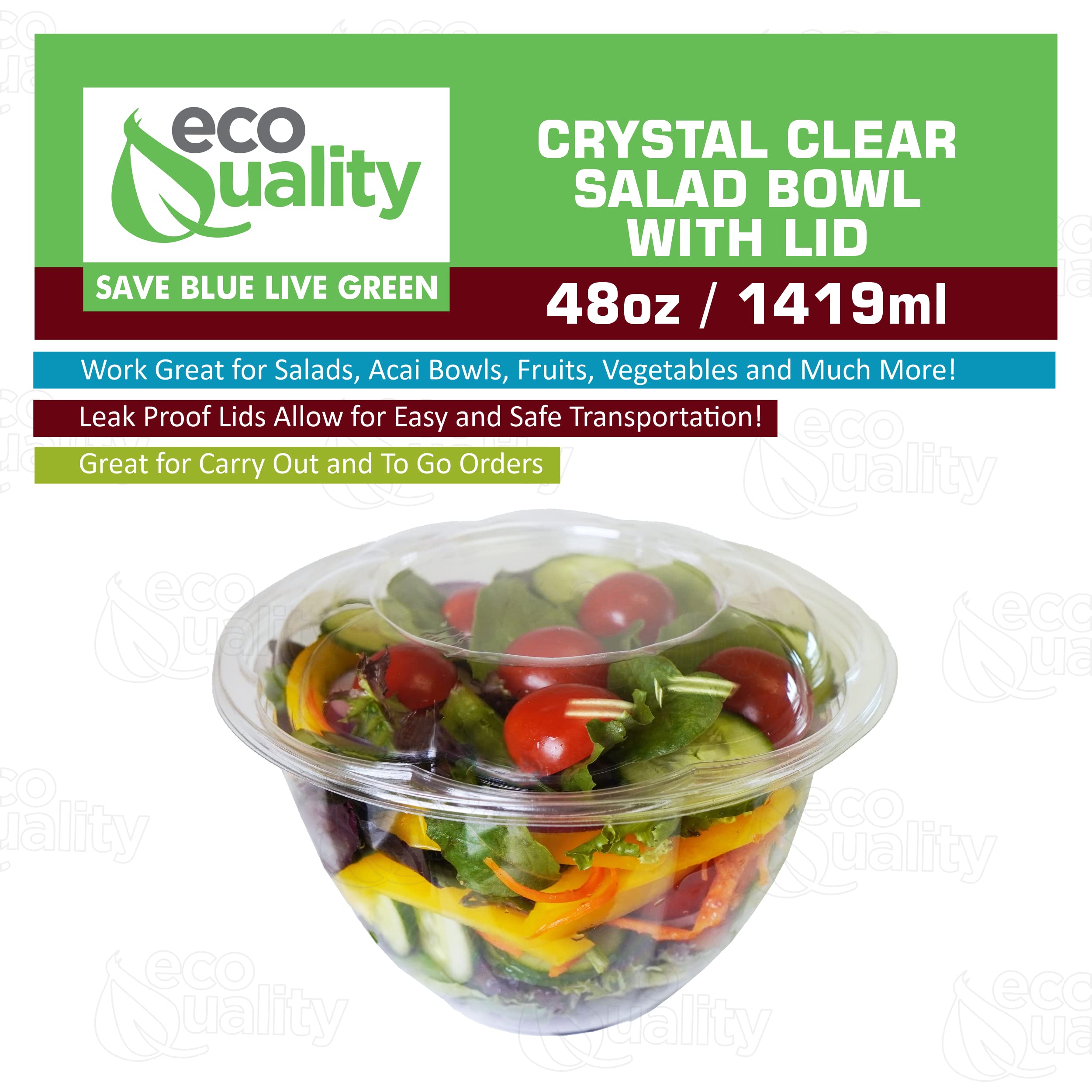 48oz Clear Disposable Salad Bowls with Lids (600 Pack) - BPA-Free Plastic Food Storage Containers for Meal Prep, Takeout, Picnics & Parties | Airtight Leakproof Design Keeps Salads, Fruits & Leftovers Fresh | Perfect for Restaurants, Catering & Home Use