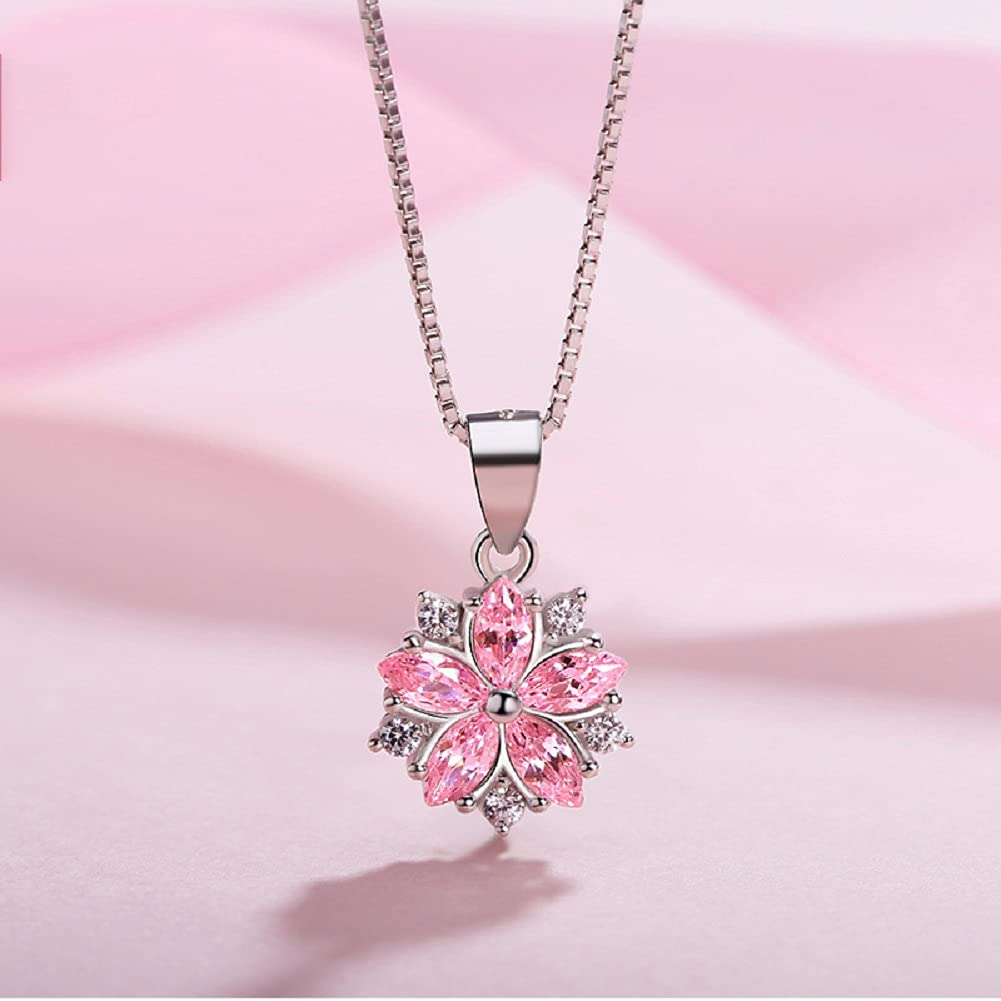 Sterling Silver Sakura Flower Pendant Necklace - Dainty Pink Cherry Blossom Jewelry Set for Women, Gift for Her | Perfect for Valentine's Day, Anniversary, Birthday & Everyday Wear