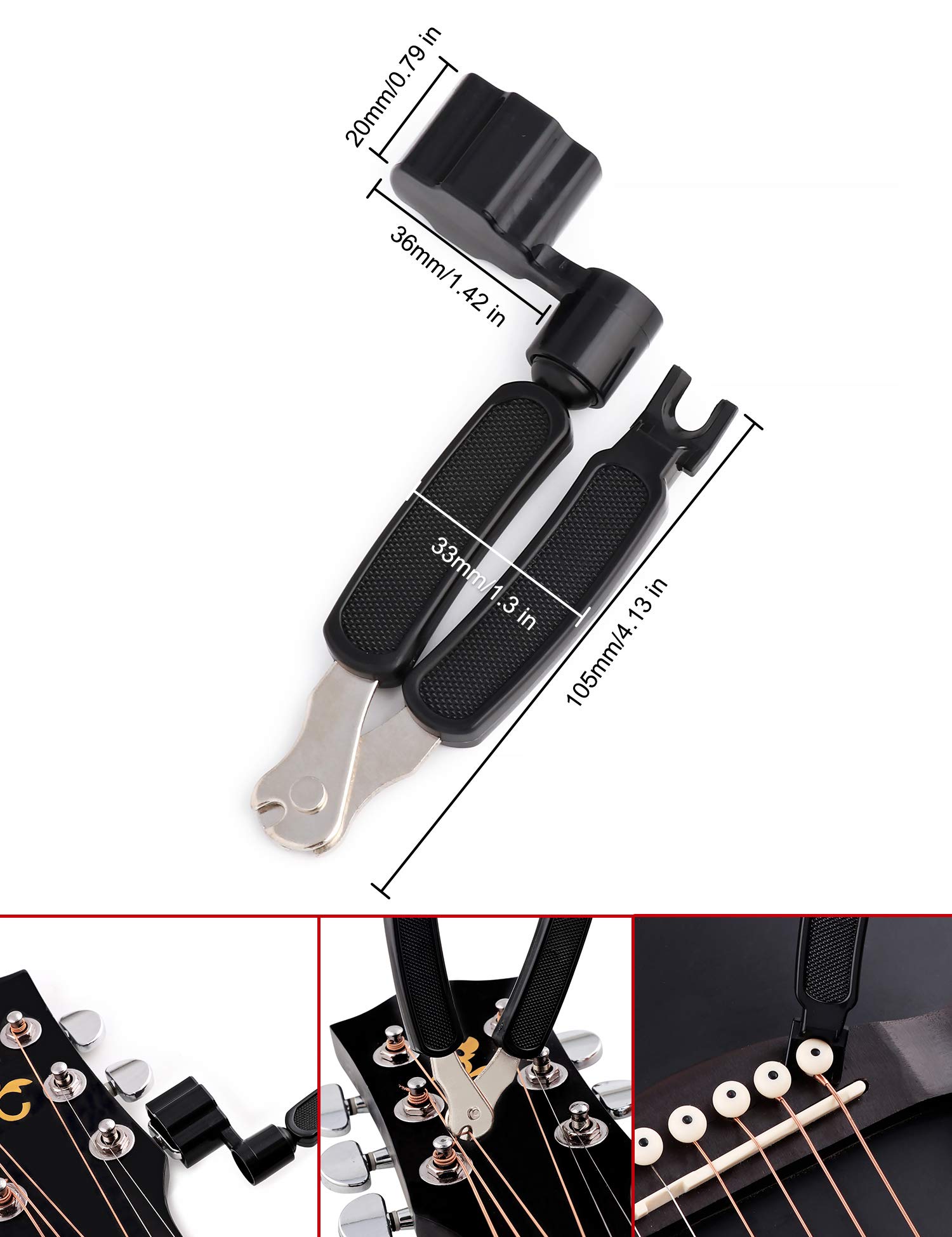 Premium Guitar String Winder & Bridge Pin Puller - 6-in-1 Tool with String Cutter for Acoustic/Electric Guitar, Bass, Banjo, Ukulele, Mandolin - Professional String Changing & Maintenance for Musicians & Luthiers (Black)