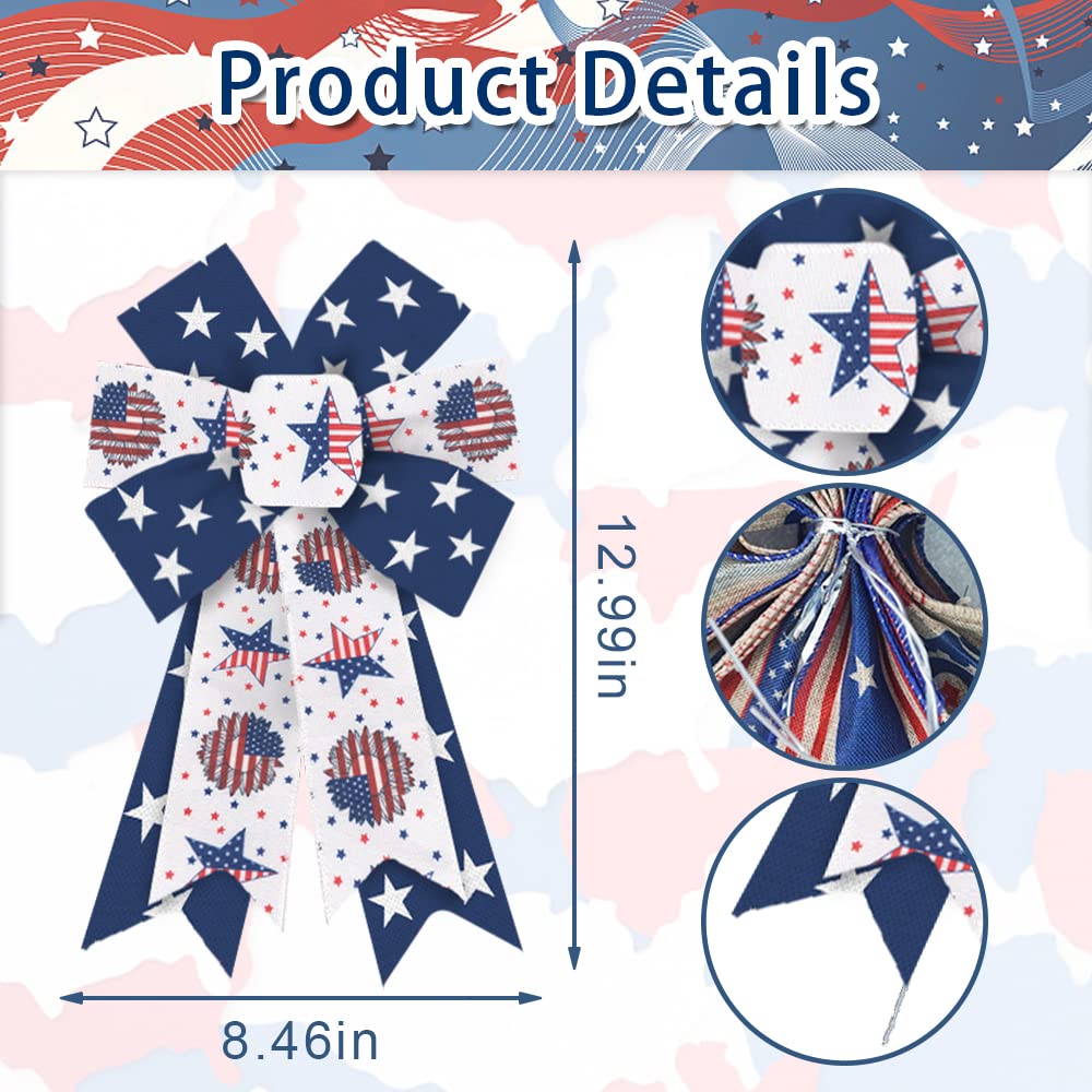 4th of July Wreath Bows - Patriotic American Flag Burlap Bows for Front Door & Memorial Day Decor