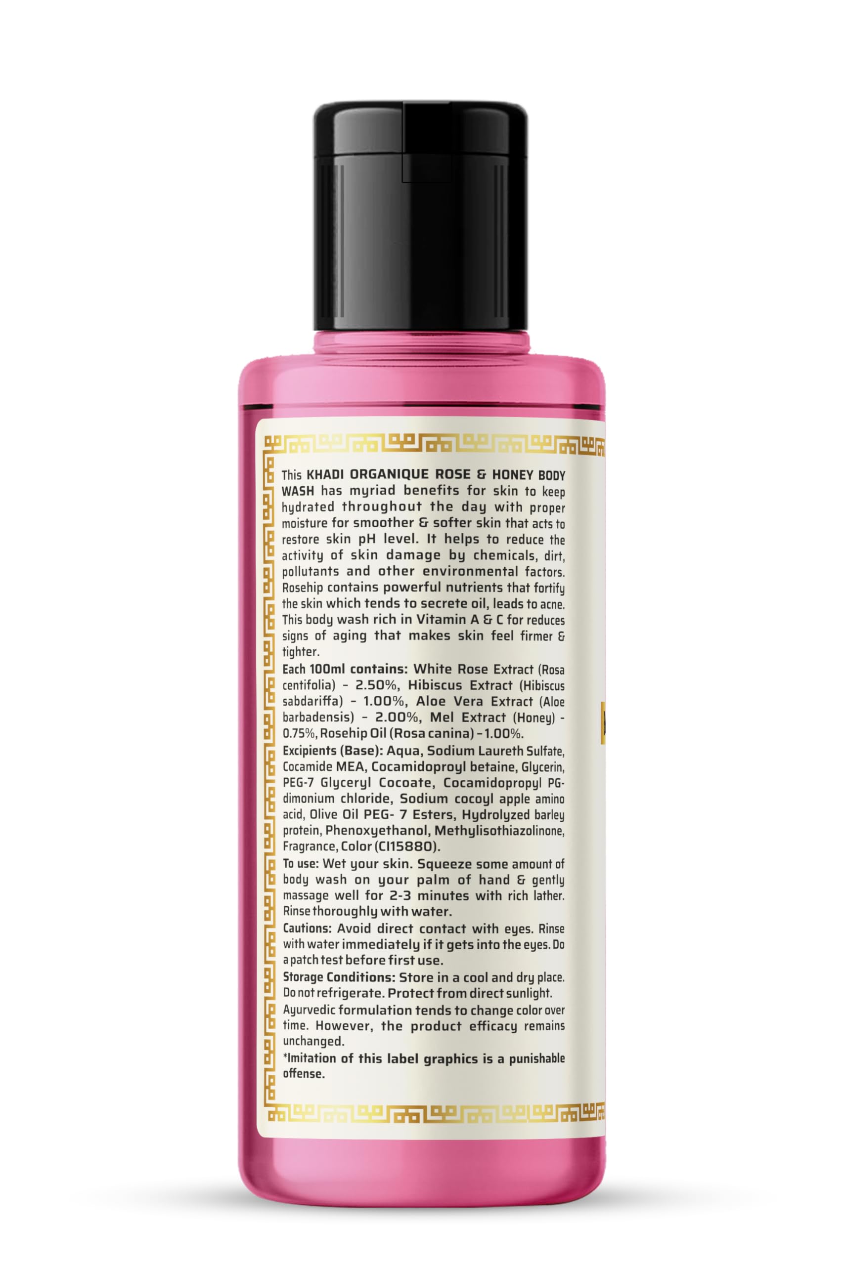Khadi Organique Rose & Honey Body Wash 210ml - Natural Moisturizing & Nourishing for Dry Skin - Perfect for Daily Shower & Spa Relaxation at Home