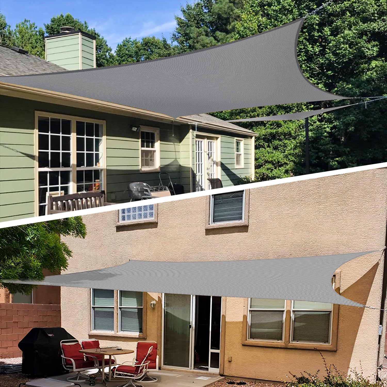 10' x 17' Light Grey Rectangle Sun Shade Sail with Hardware Kit - UV Blocking Canopy for Patio, Garden, School & Park - Perfect for Outdoor Activities, Picnics and Backyard Relaxation