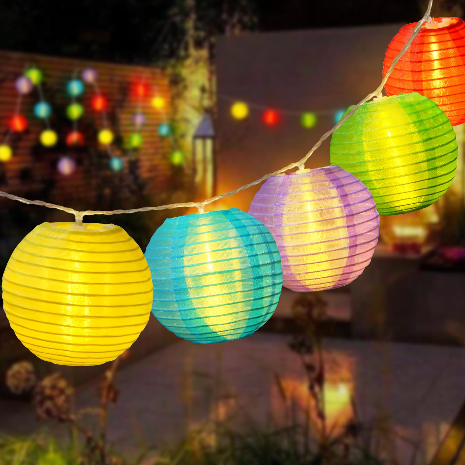 RJZZ Multicolor LED Lantern String Lights - 9.4Ft Battery Operated Nylon Hanging Lights (10 Count) for Indoor & Outdoor Use - Perfect for Bedroom, Nursery, Patio, Party, Wedding, Garden and Camping Decor
