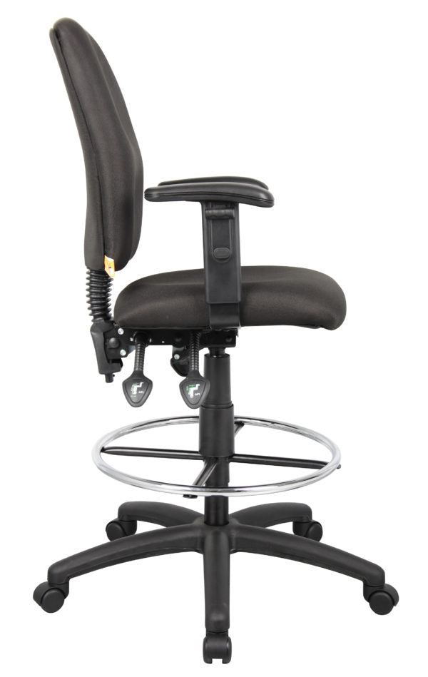 Boss Drafting Stool in Black Fabric - Adjustable Height Office Chair (Models B1635, B1636, B1637) for Home Office, Studio & Drafting Table Workspaces