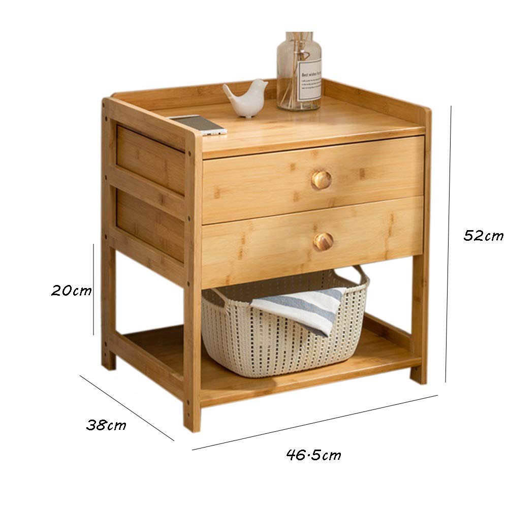 Multifunctional Small Coffee Table with 2 Drawers - Bamboo Side Cabinet, Mobile Storage Chest for Living Room, Bedroom & Office - Perfect as Sofa End Table, Snack Table or Nightstand