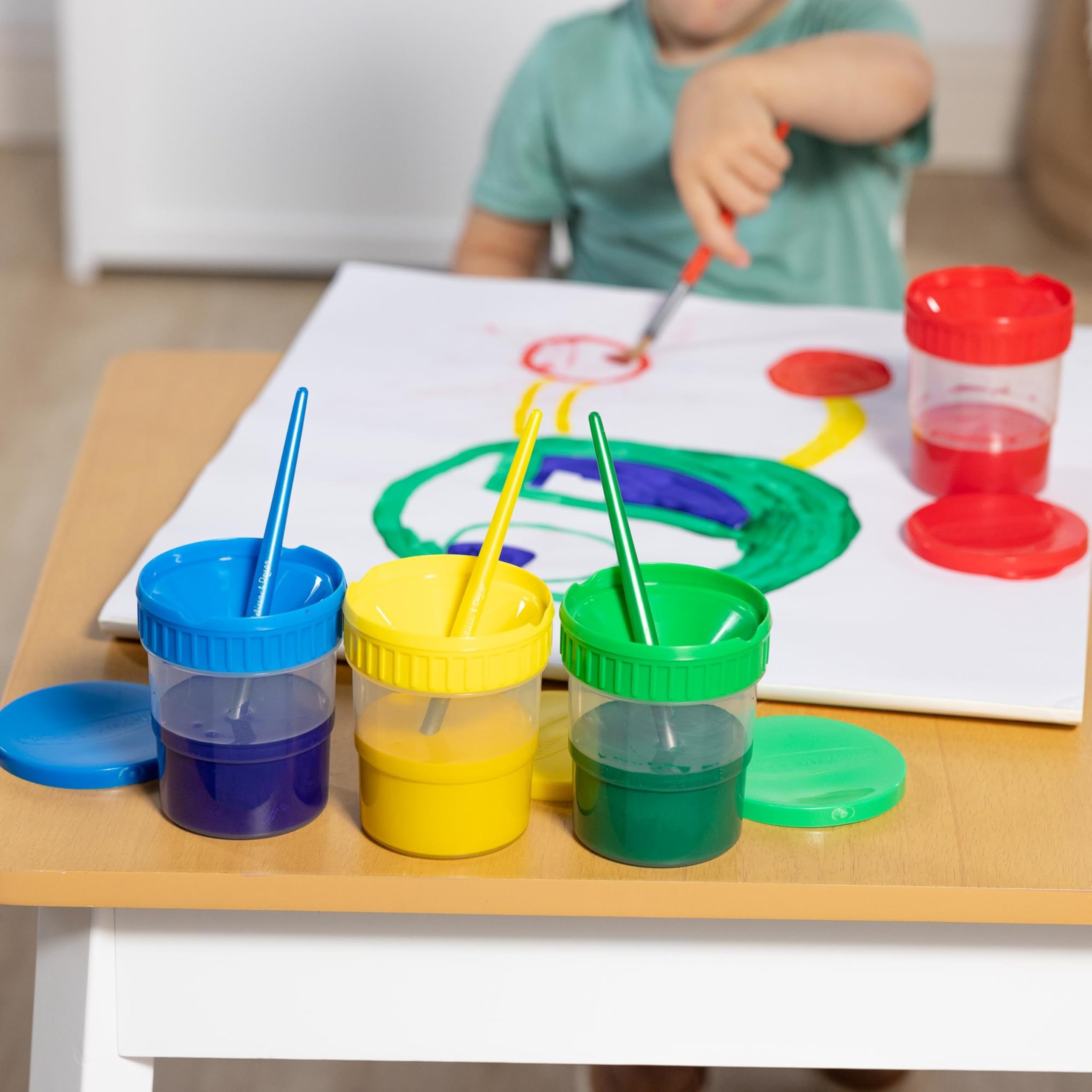 Melissa & Doug Spill-Proof Paint Cups - 4-Pack with Airtight Seal & Snap Lids - Reusable No-Spill Paint Storage Containers for Kids - Perfect for Art Projects, Classroom Activities & DIY Crafts