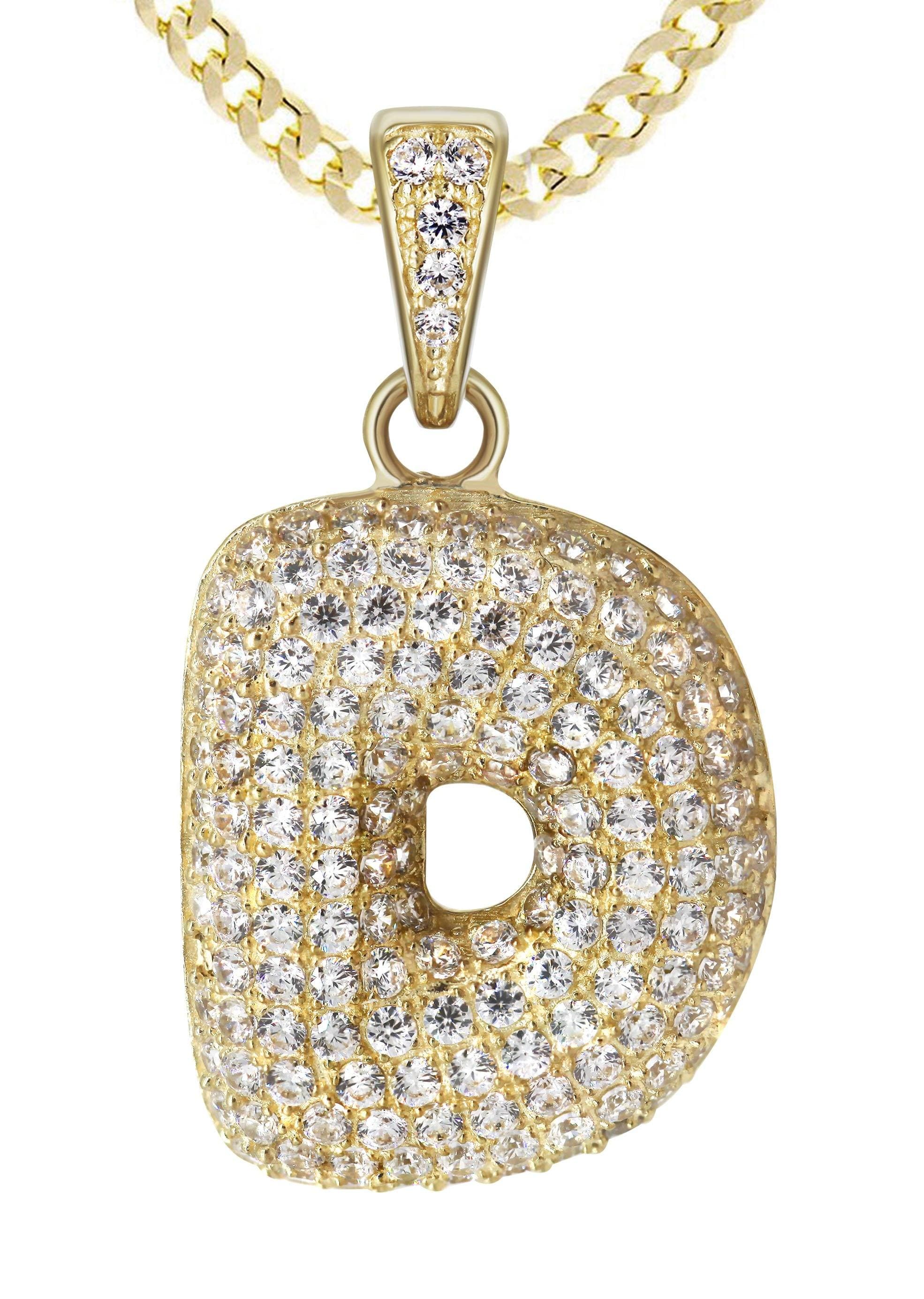 10K Yellow Gold Bubble Letter D CZ Necklace for Women - 13.5 Grams | Cubic Zirconia Initial Pendant | Elegant Birthday, Anniversary & Graduation Gift | Perfect for Everyday Wear & Special Occasions
