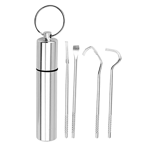 Premium Stainless Steel Dental Hygiene Kit - 4pcs Tooth Scraper, Probe & Tweezers Set for Teeth Cleaning & Oral Care - Perfect for Home Use, Travel & Professional Dental Tools (Silver)