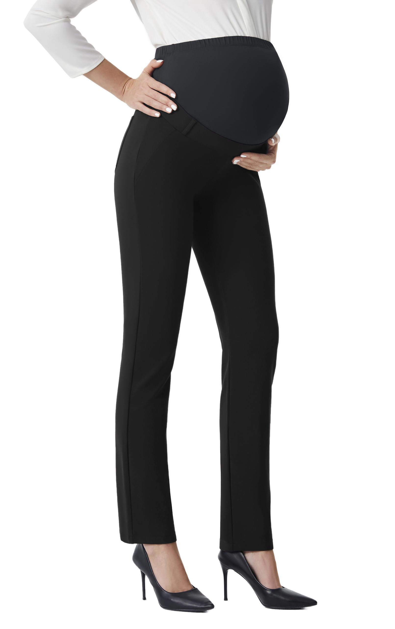 AFITNE Maternity Work Pants - Over The Belly Stretch Dress Pants for Pregnancy, Office & Casual Wear - Comfortable Straight Leg Yoga Pants for Professional Moms