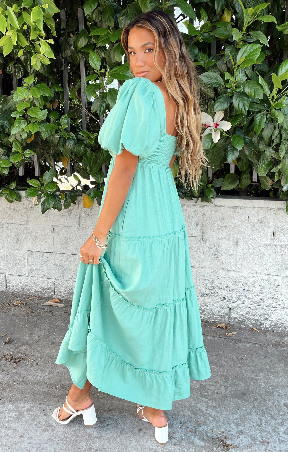Linds Midi Dress - Parakeet Green Linen Summer Dress for Women | Perfect for Beach Vacations, Garden Parties & Casual Outings