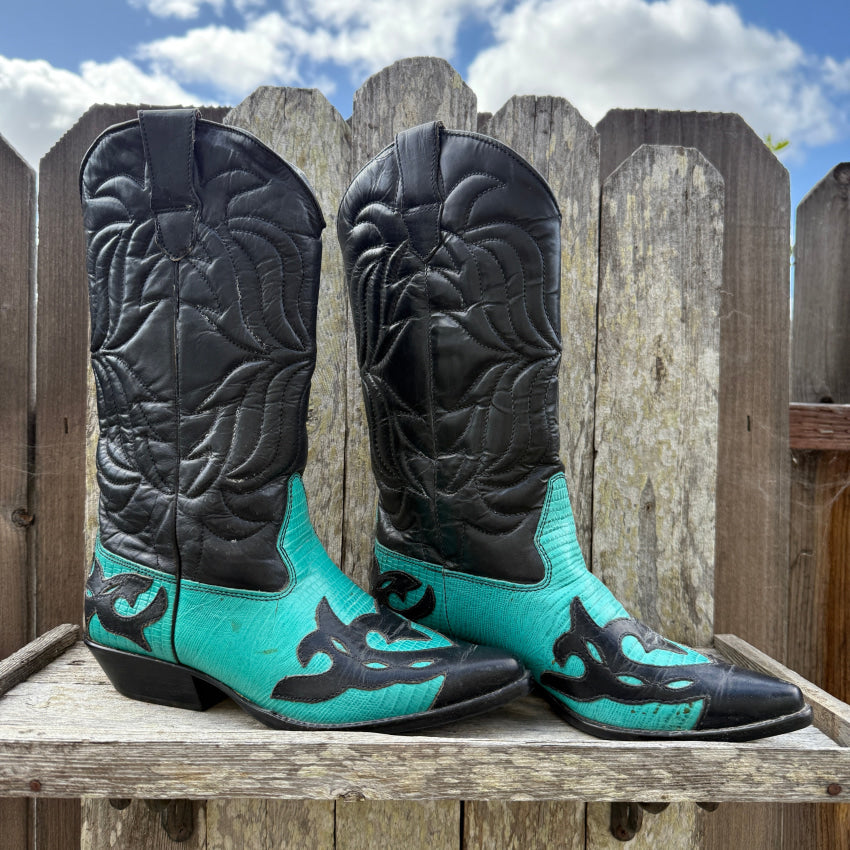 Sundance Flings Black & Turquoise Western Boots for Women - Cowgirl Boots Size 7 | Perfect for Country Dancing, Rodeos & Western Fashion Outfits